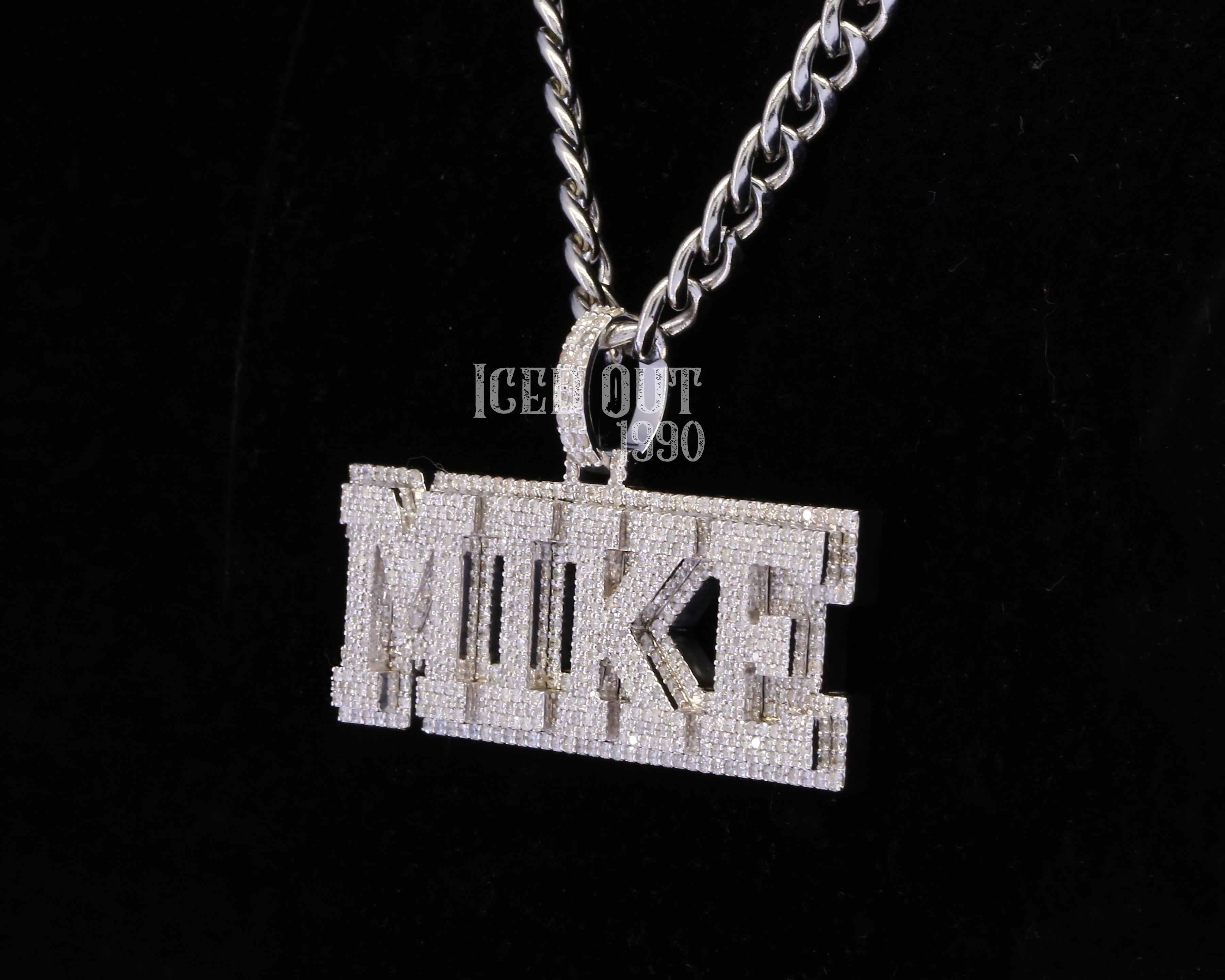 Round Cut Moissanite Nameplate "MIKE" Hip Hop Pendant