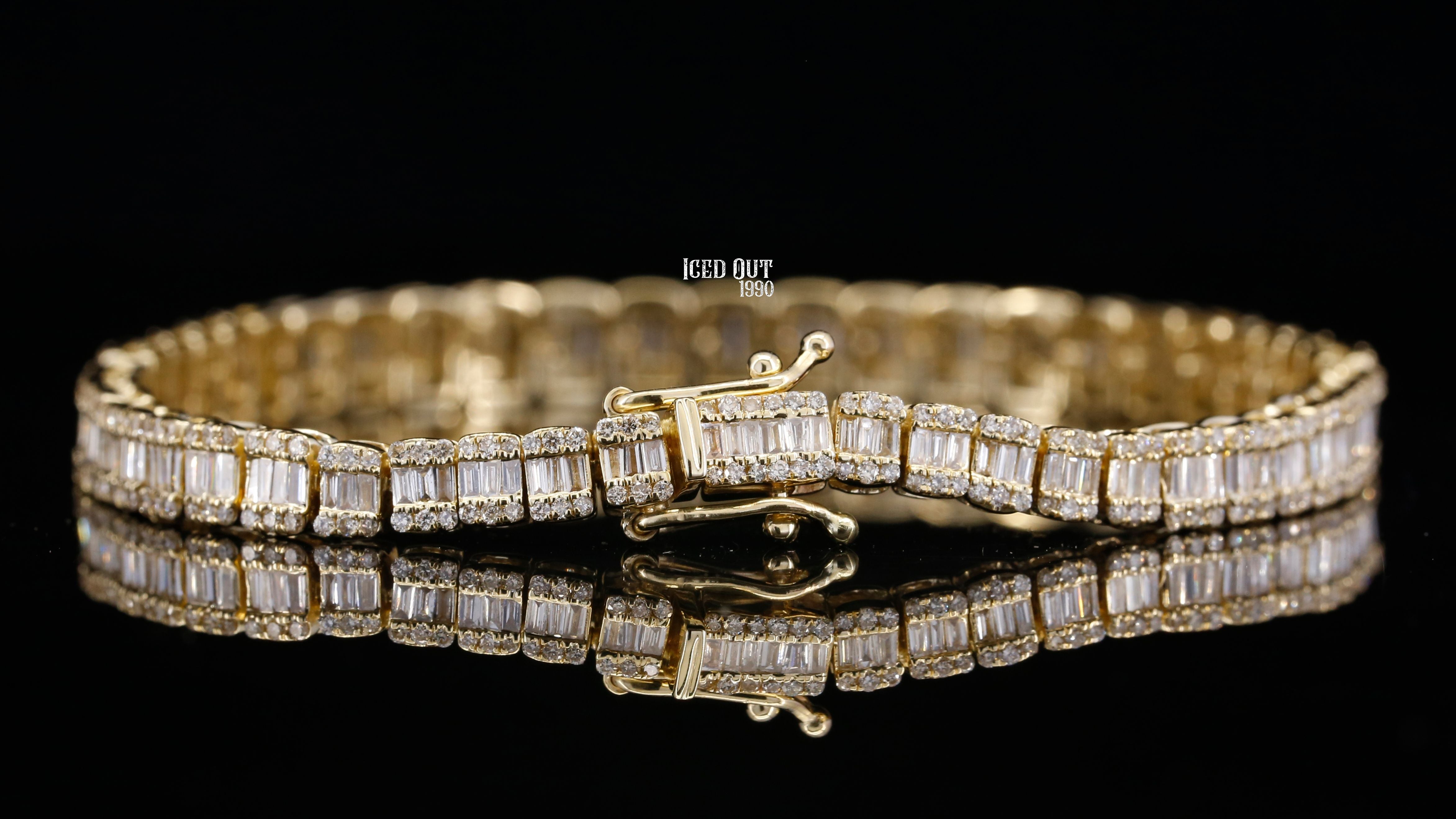 Baguette Cut And Round Cut Moissanite Hip Hop Tennis Bracelet