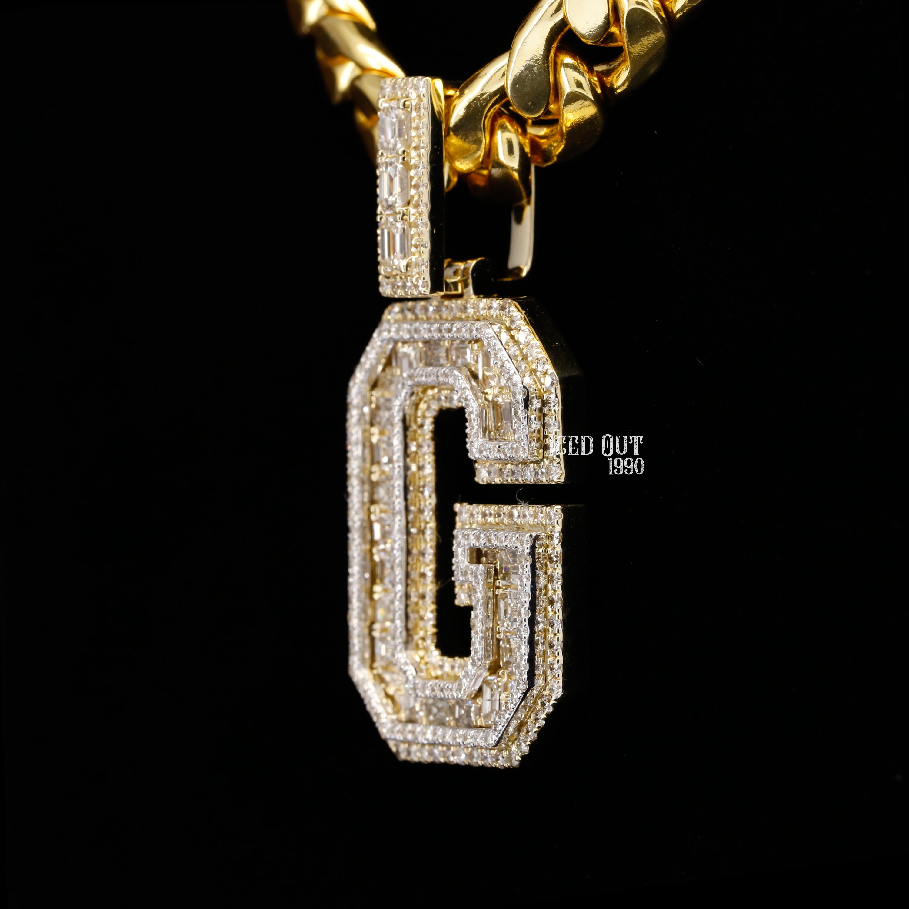 4.23 Carat G Initial Moissanite Round And Emerald Cut Diamond Totally Iced Out Stylish Hip Hop Pendant