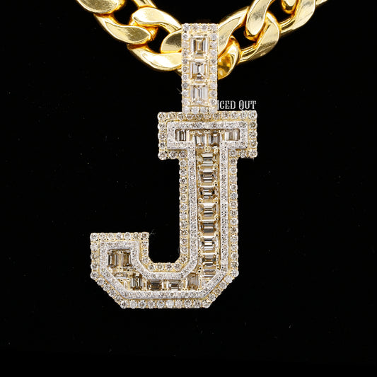 4.23 Carat J Initial Moissanite Round And Emerald Cut Diamond Totally Iced Out Stylish Hip Hop Pendant