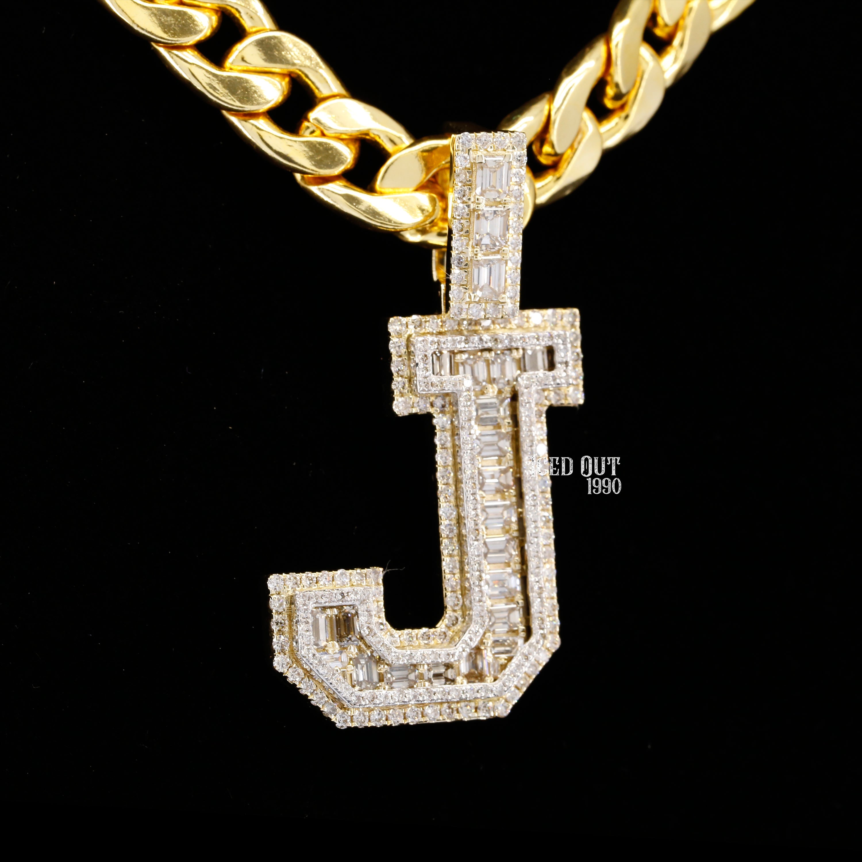 4.23 Carat J Initial Moissanite Round And Emerald Cut Diamond Totally Iced Out Stylish Hip Hop Pendant