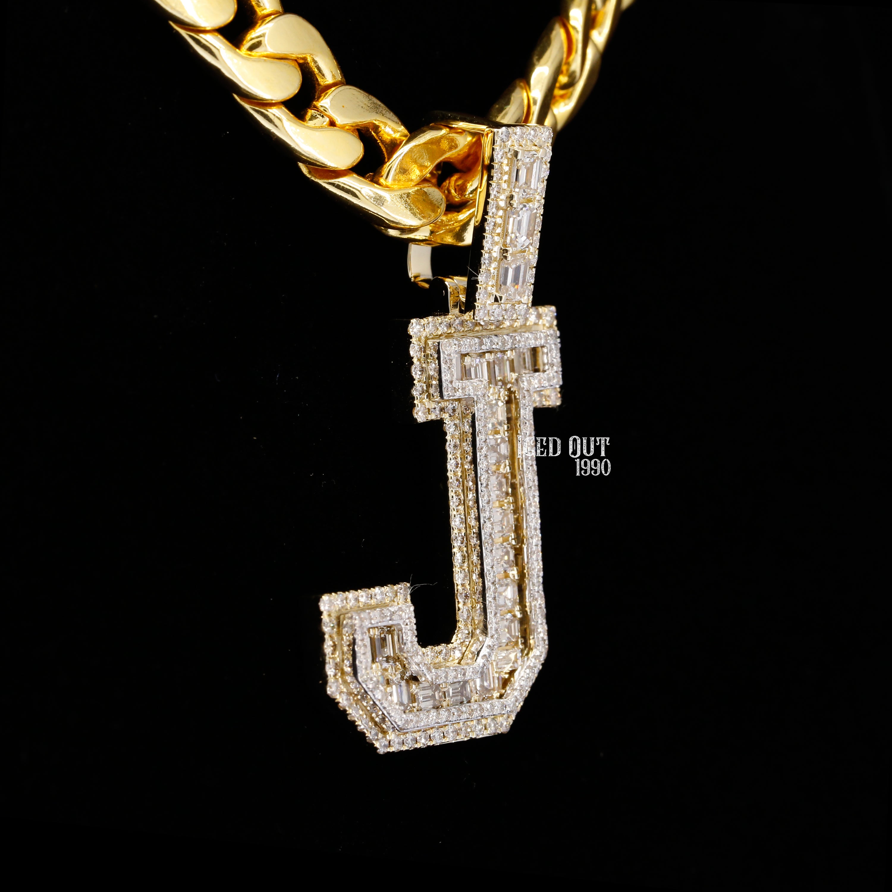 4.23 Carat J Initial Moissanite Round And Emerald Cut Diamond Totally Iced Out Stylish Hip Hop Pendant