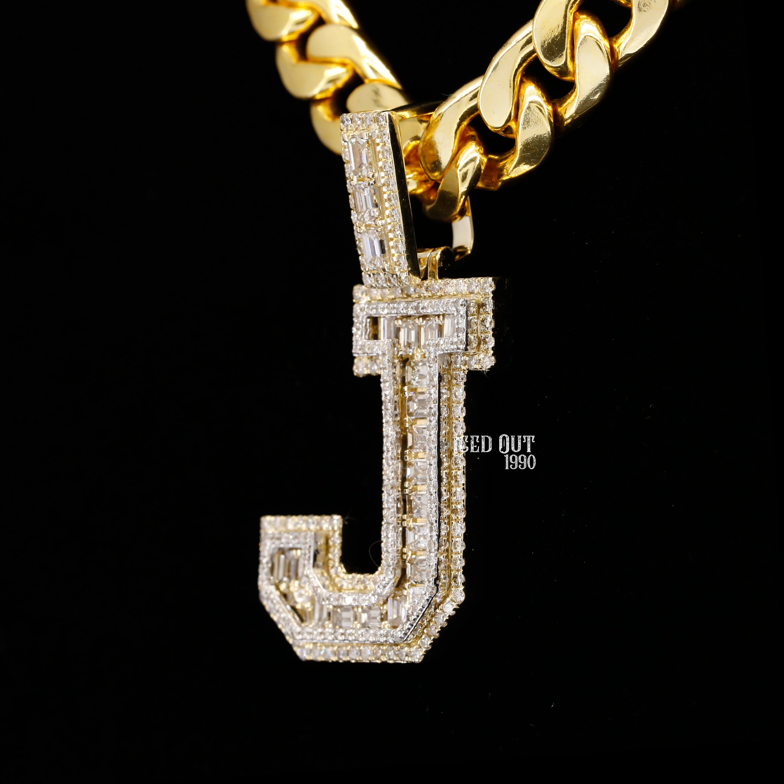 4.23 Carat J Initial Moissanite Round And Emerald Cut Diamond Totally Iced Out Stylish Hip Hop Pendant