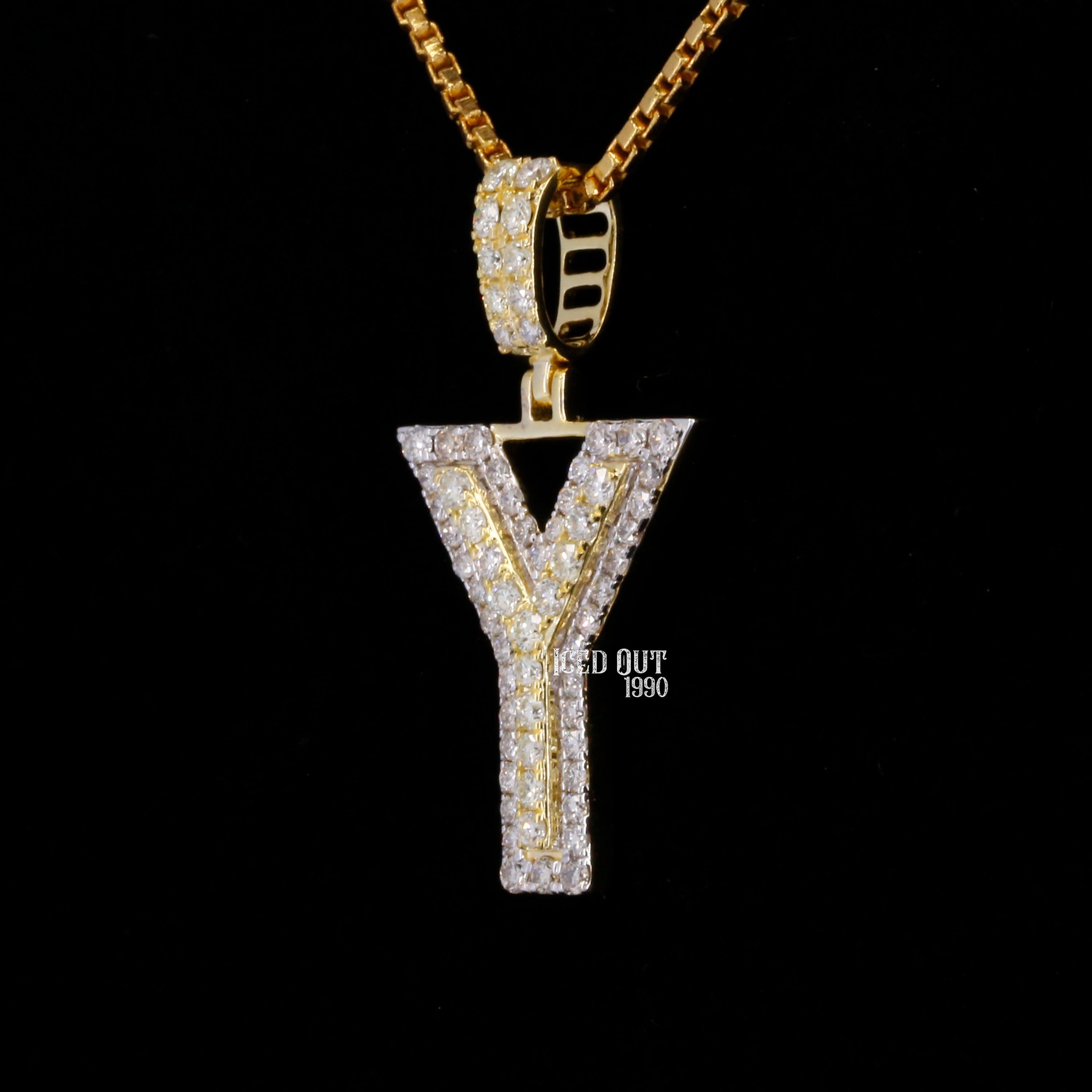 Y Initial Moissanite Diamond Totally Iced Out Two Tone Hip Hop Style Pendant