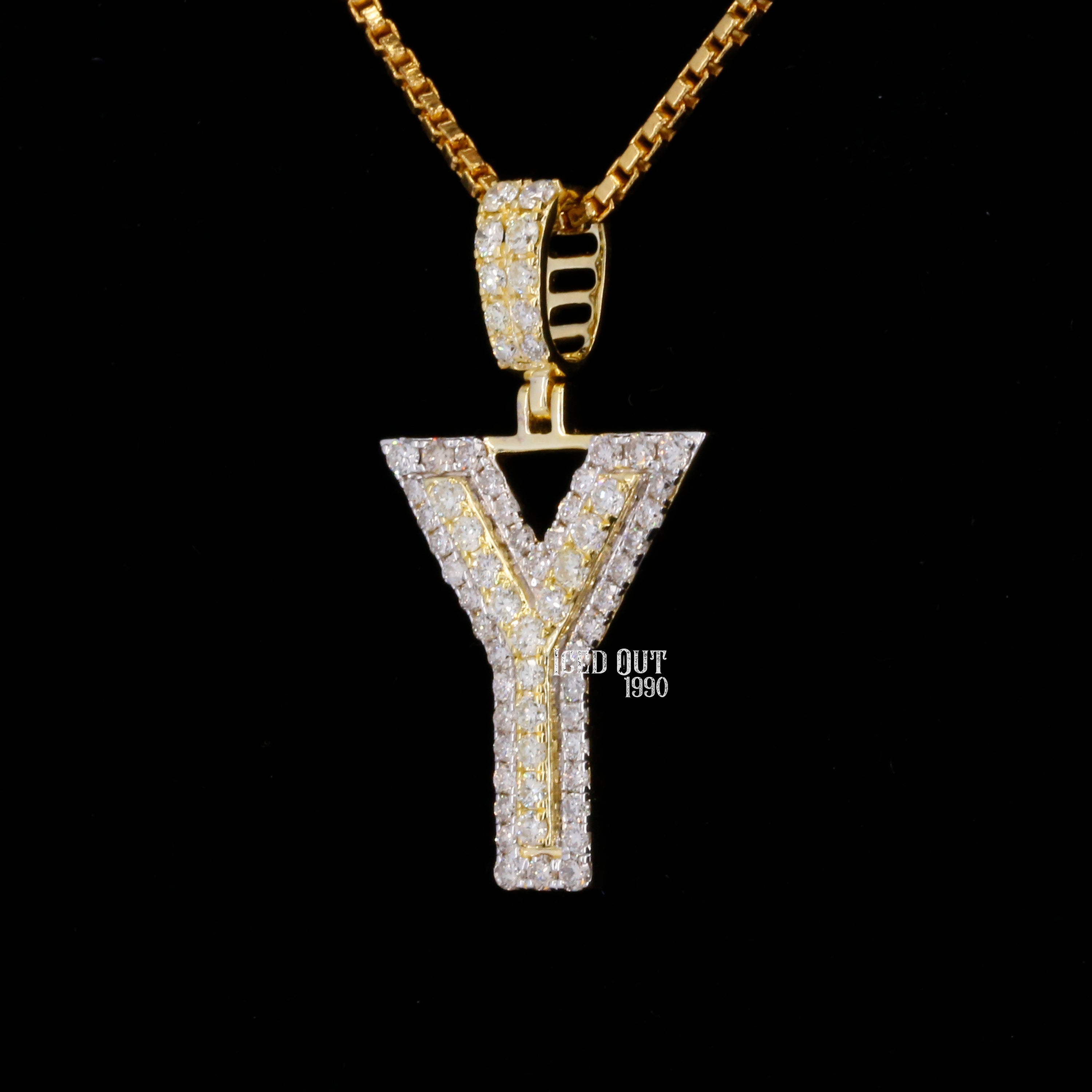 Y Initial Moissanite Diamond Totally Iced Out Two Tone Hip Hop Style Pendant