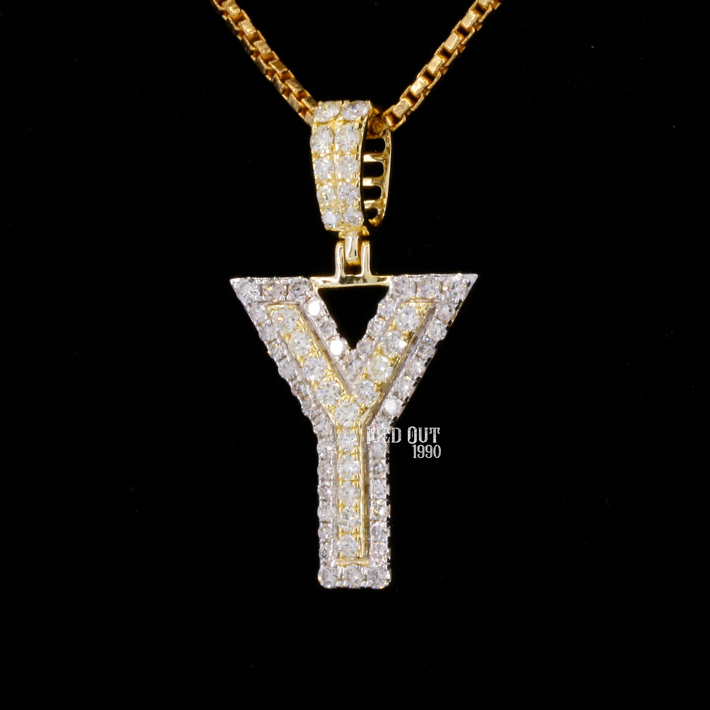 Y Initial Moissanite Diamond Totally Iced Out Two Tone Hip Hop Style Pendant