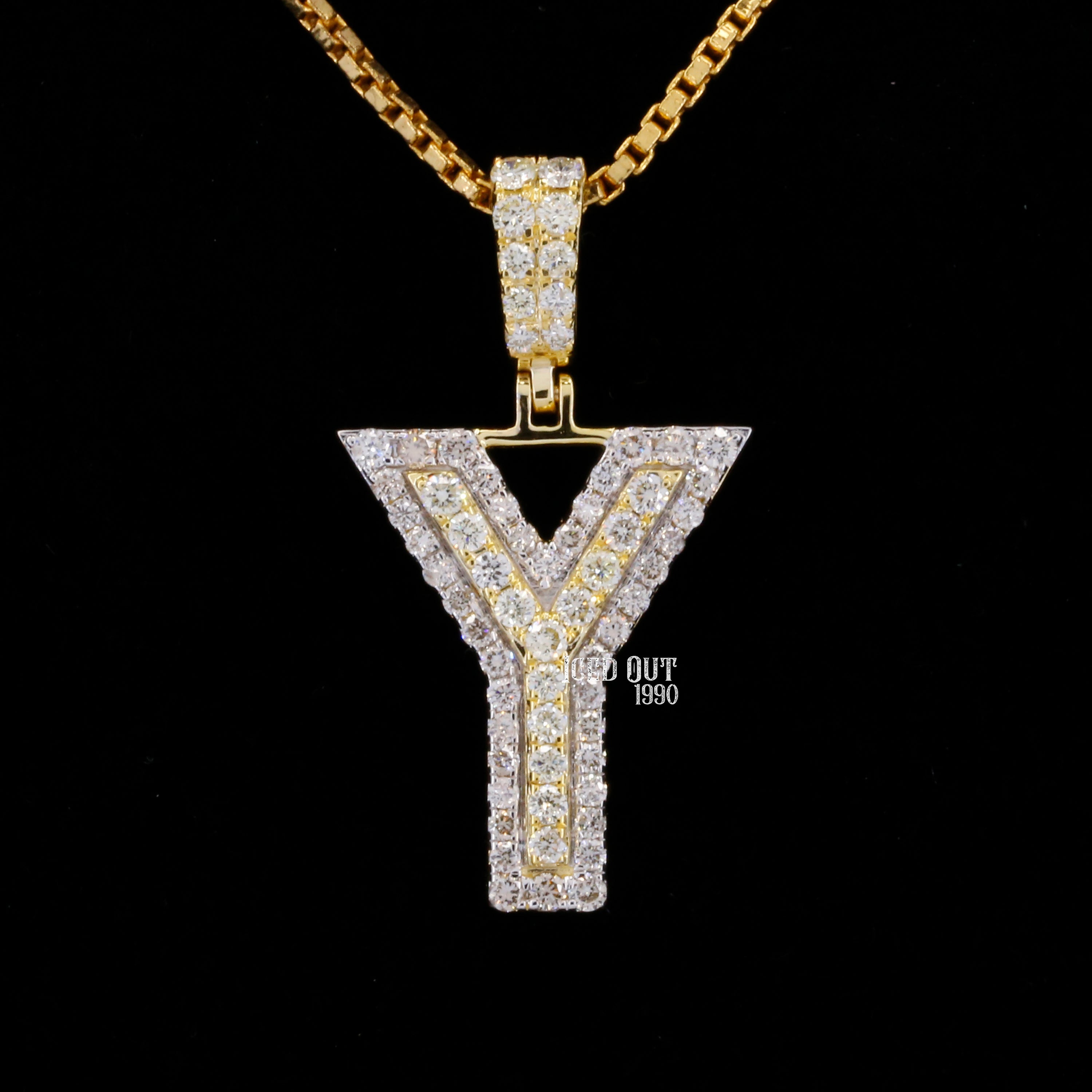 Y Initial Moissanite Diamond Totally Iced Out Two Tone Hip Hop Style Pendant