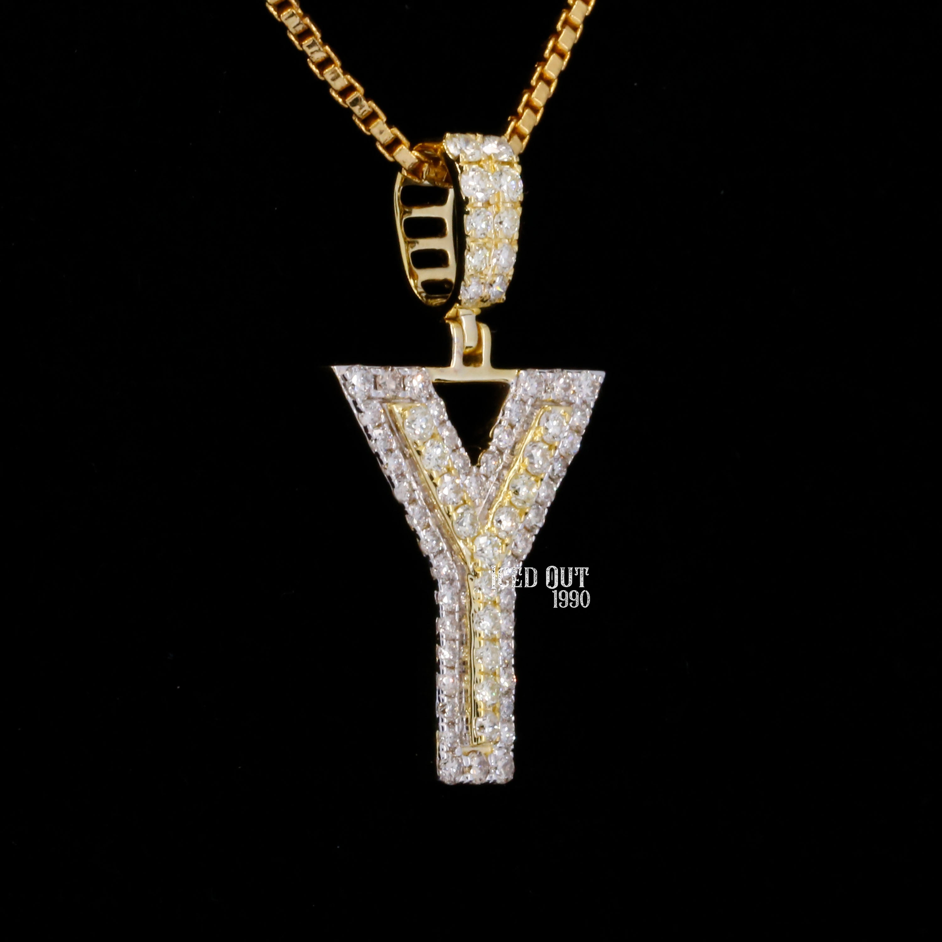 Y Initial Moissanite Diamond Totally Iced Out Two Tone Hip Hop Style Pendant