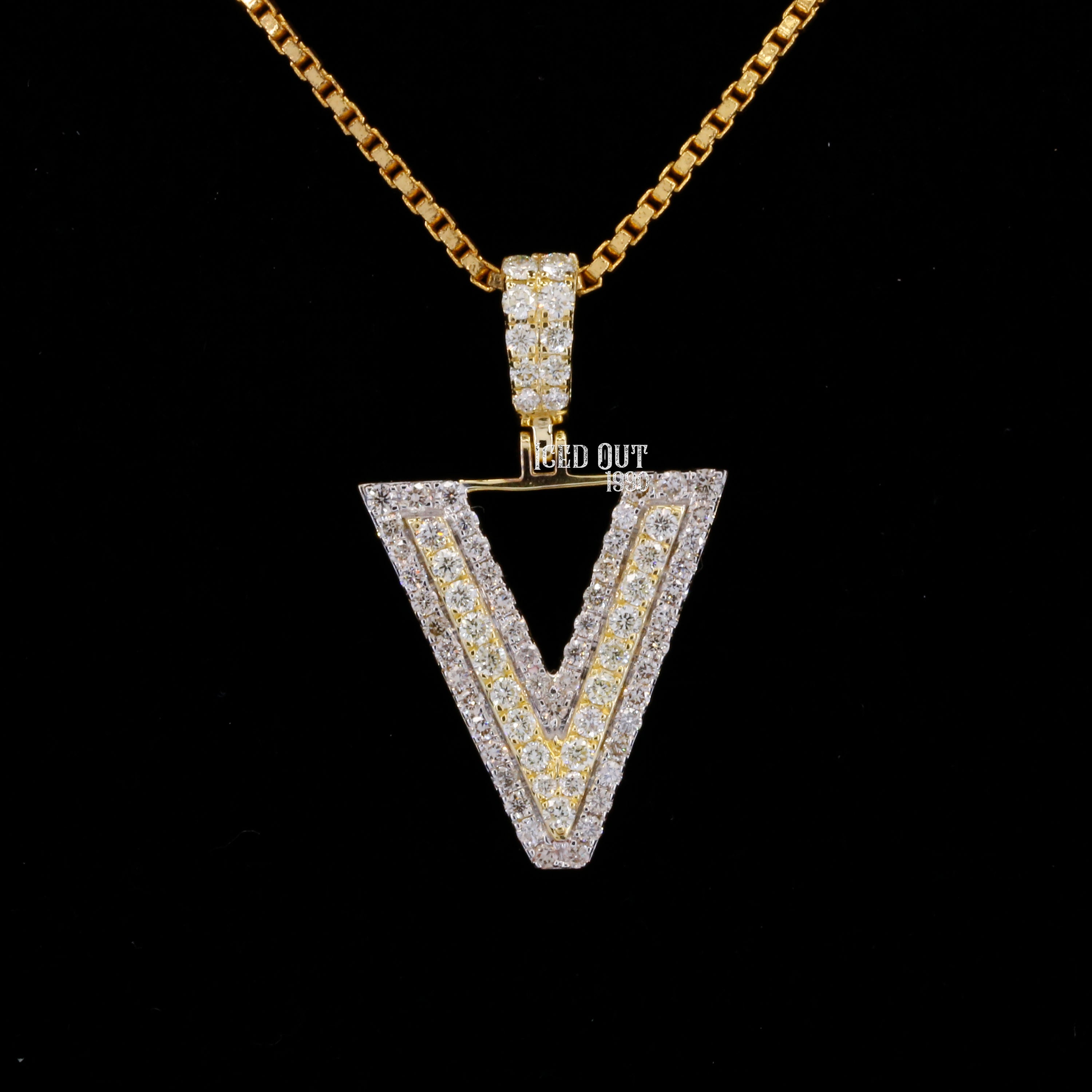 V Initial Moissanite Diamond Totally Iced Out Two Tone Hip Hop Style Pendant