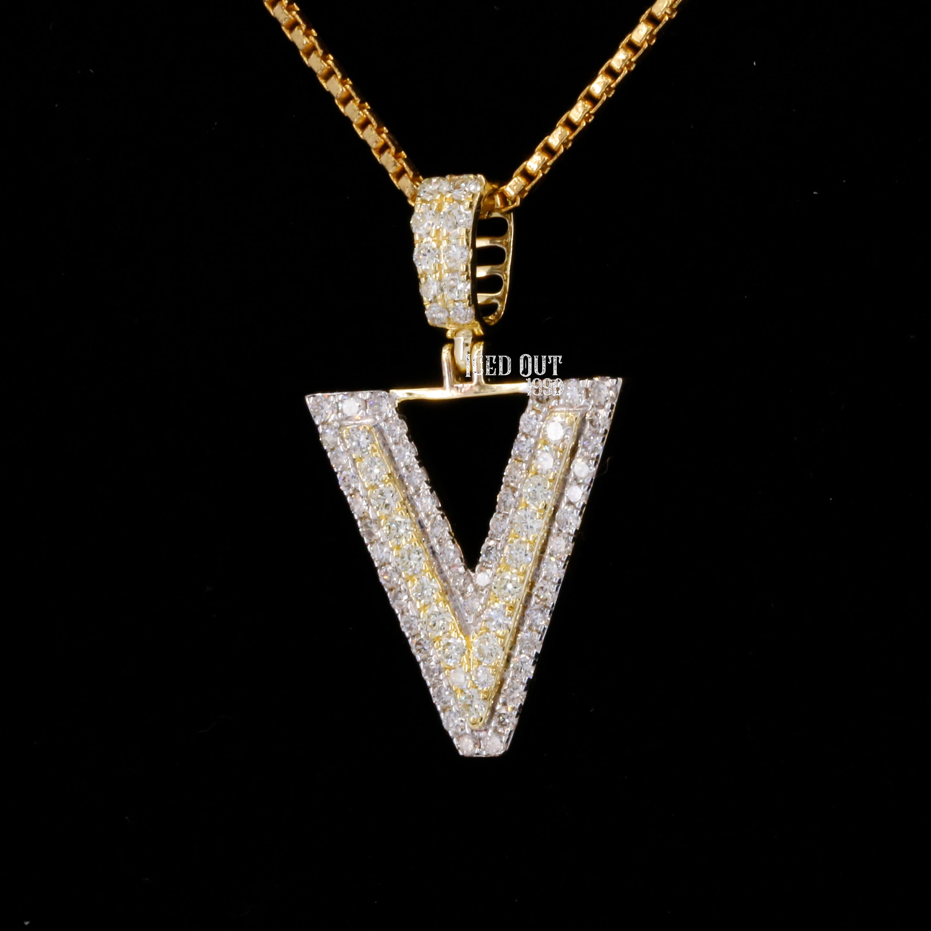 V Initial Moissanite Diamond Totally Iced Out Two Tone Hip Hop Style Pendant