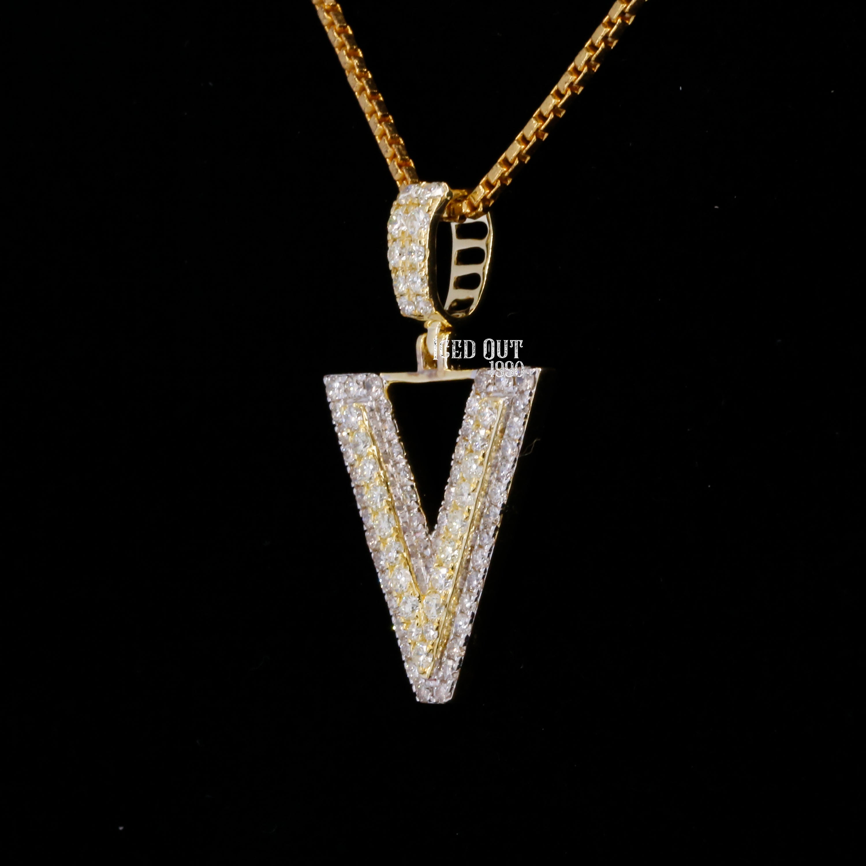 V Initial Moissanite Diamond Totally Iced Out Two Tone Hip Hop Style Pendant