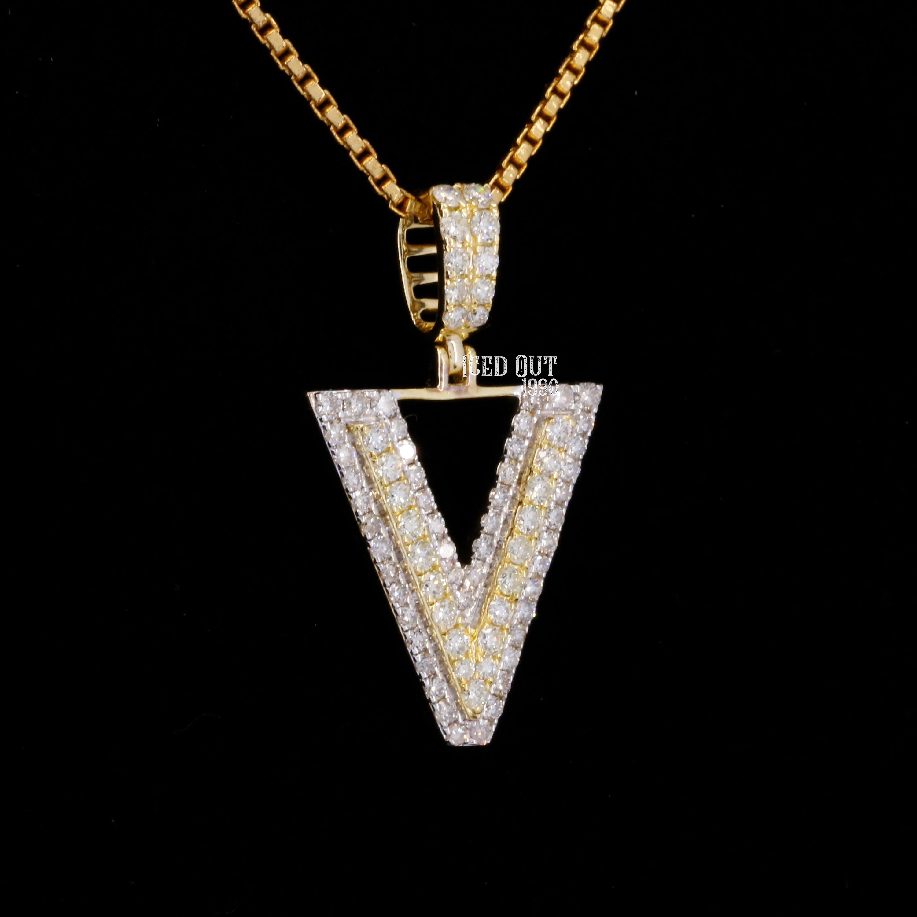 V Initial Moissanite Diamond Totally Iced Out Two Tone Hip Hop Style Pendant