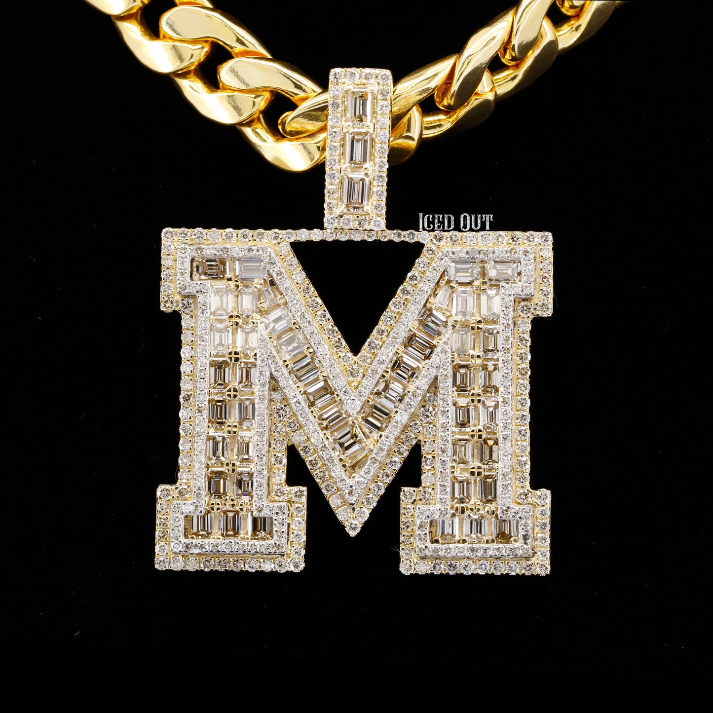 7.81 Carat M Initial Moissanite Diamond Round And Emerald Shape Totally Iced Out Stylish Hip Hop Pendant