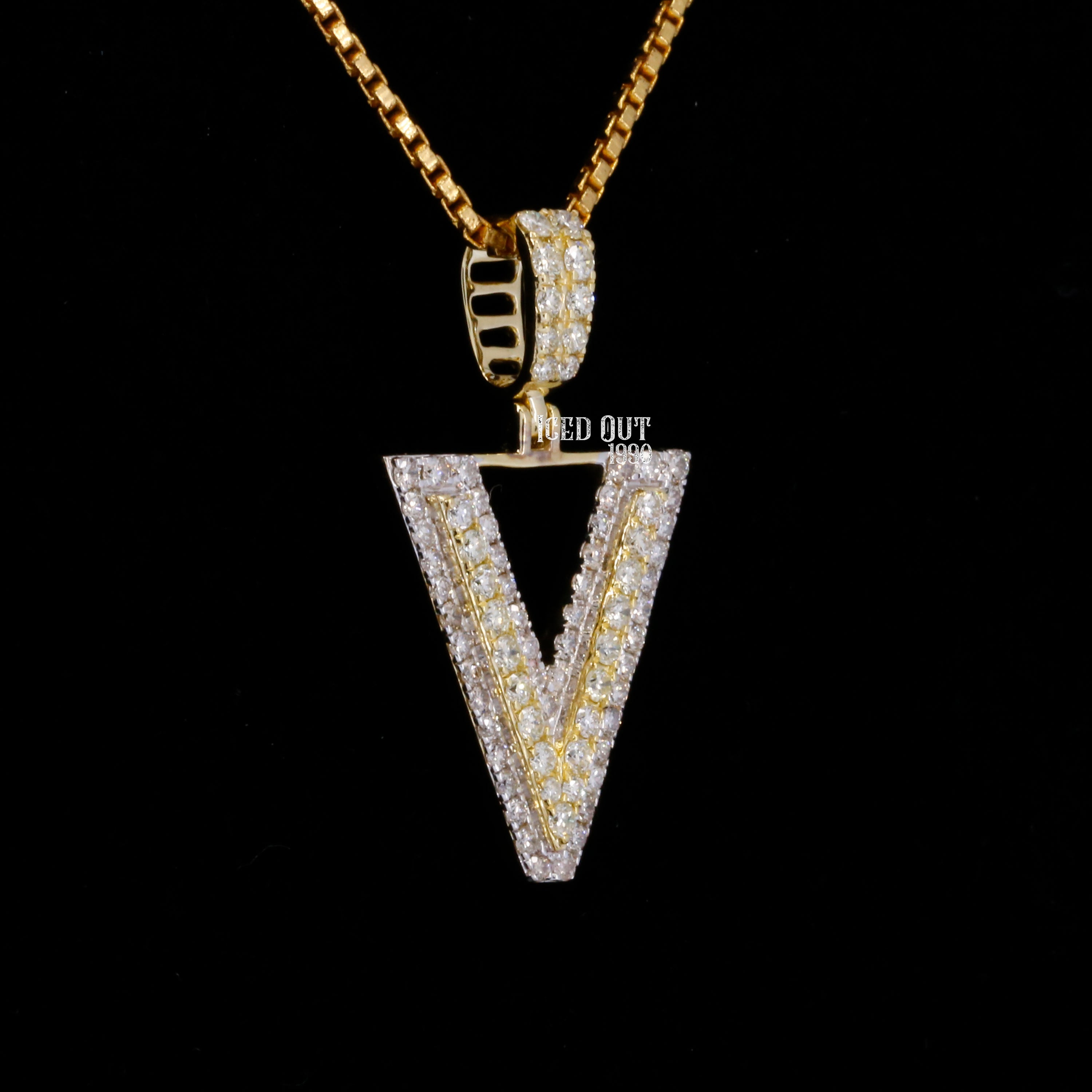 V Initial Moissanite Diamond Totally Iced Out Two Tone Hip Hop Style Pendant