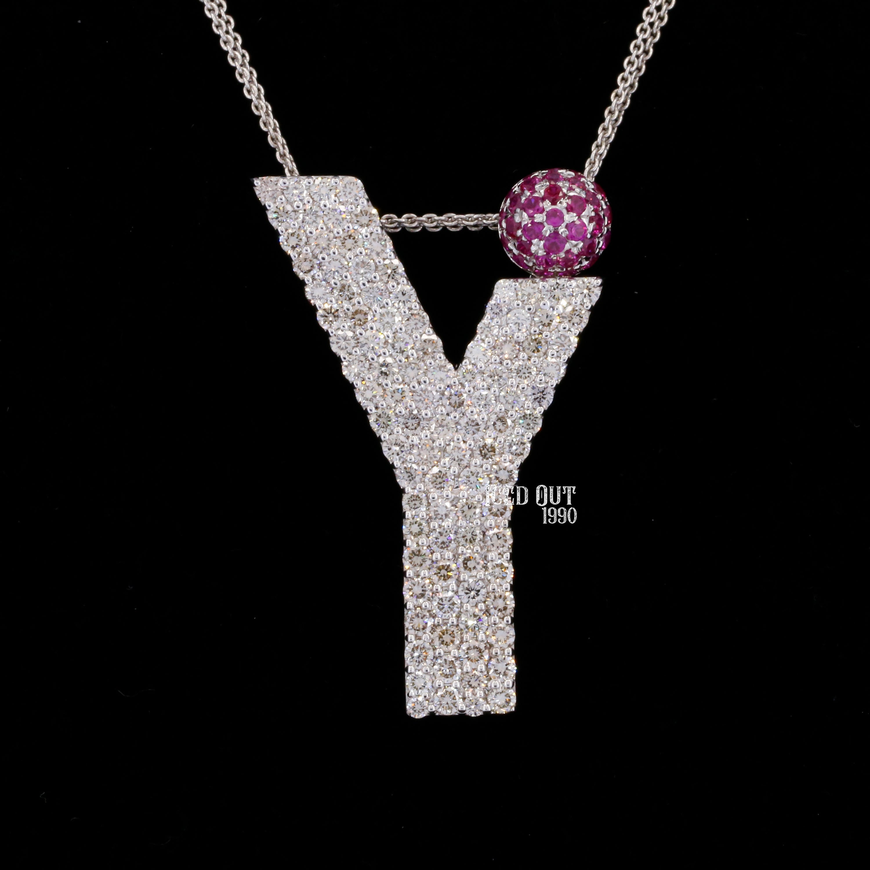 Y Initial Moissanite Diamond Totally Iced Out in White And Purple Stone Hip Hop Style Pendant