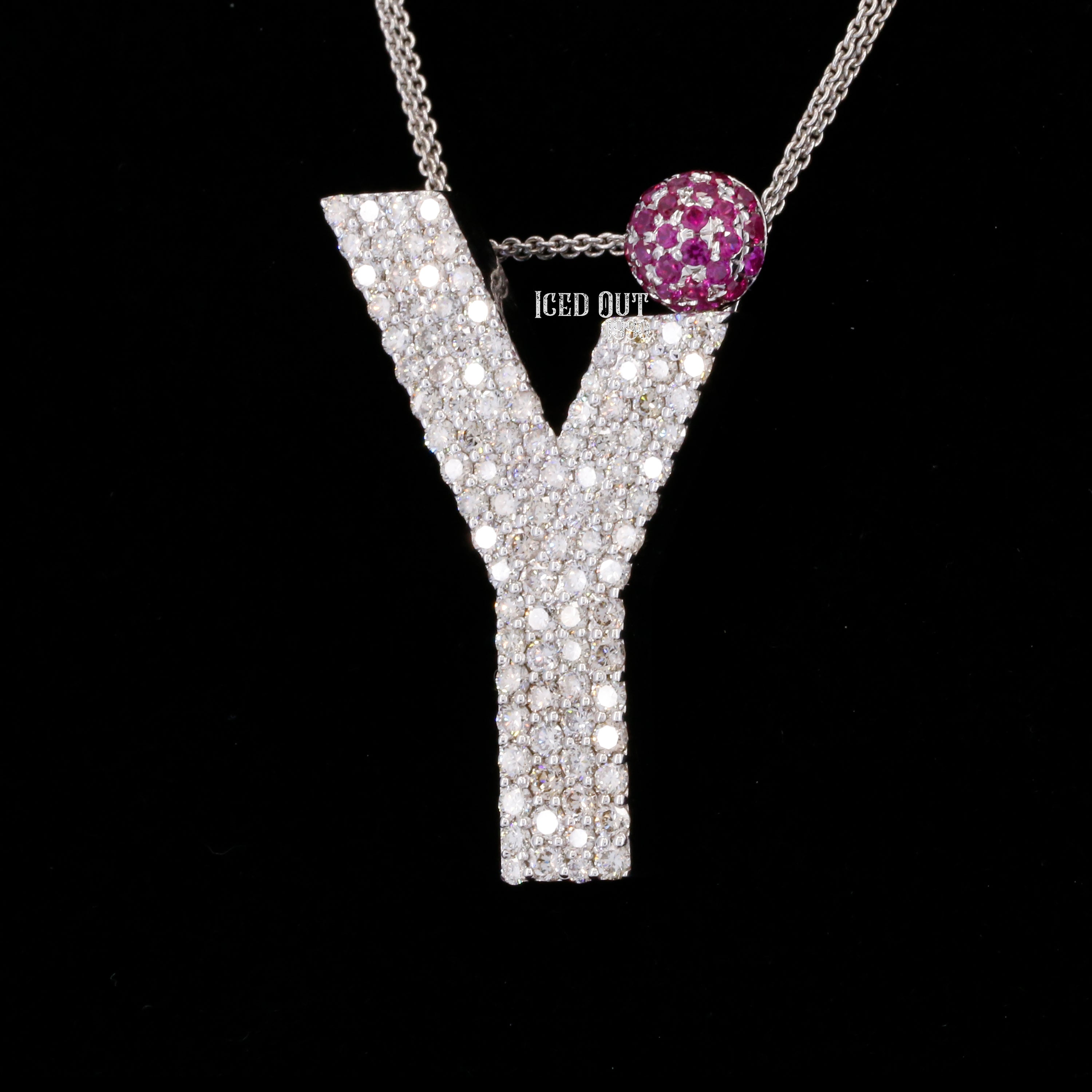 Y Initial Moissanite Diamond Totally Iced Out in White And Purple Stone Hip Hop Style Pendant