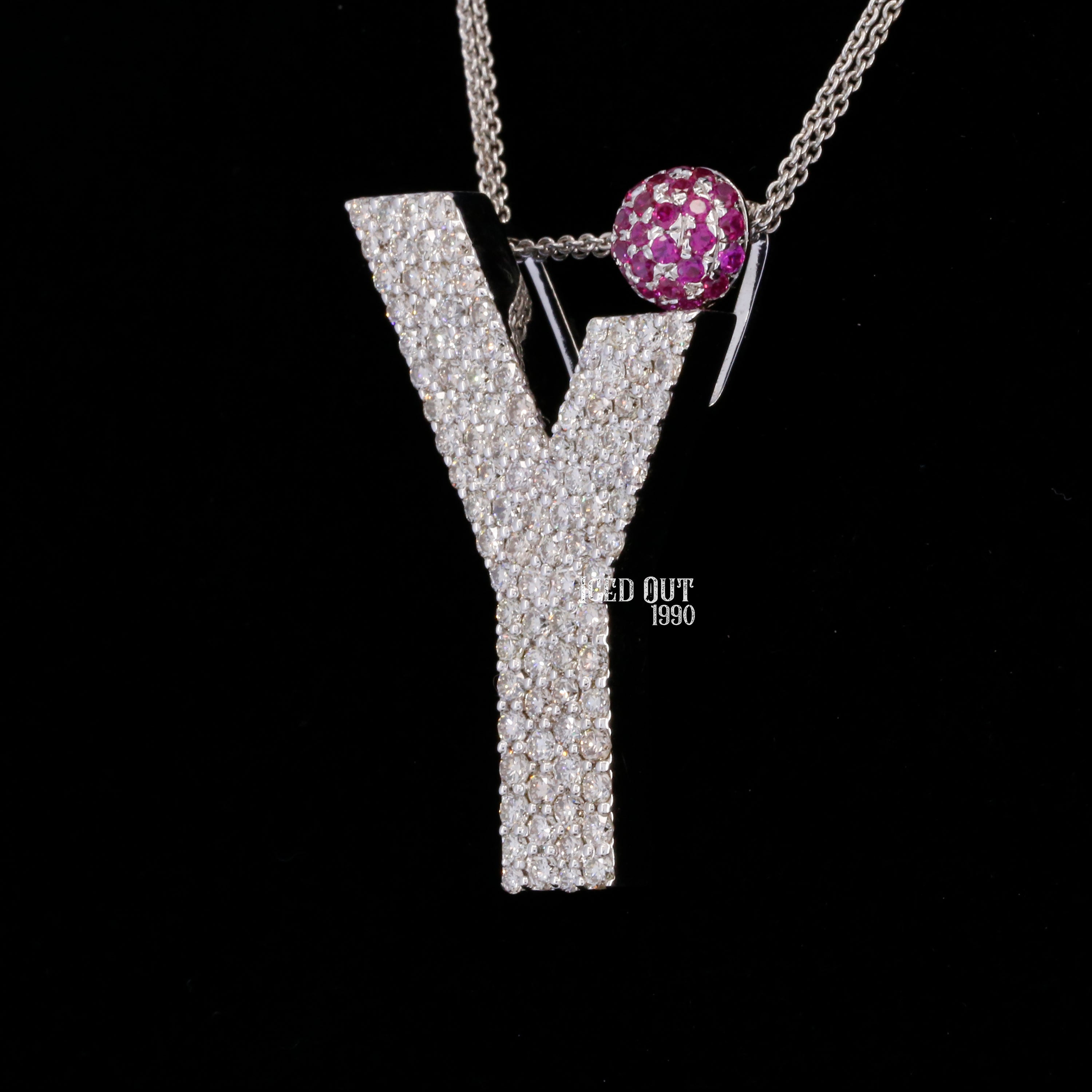 Y Initial Moissanite Diamond Totally Iced Out in White And Purple Stone Hip Hop Style Pendant