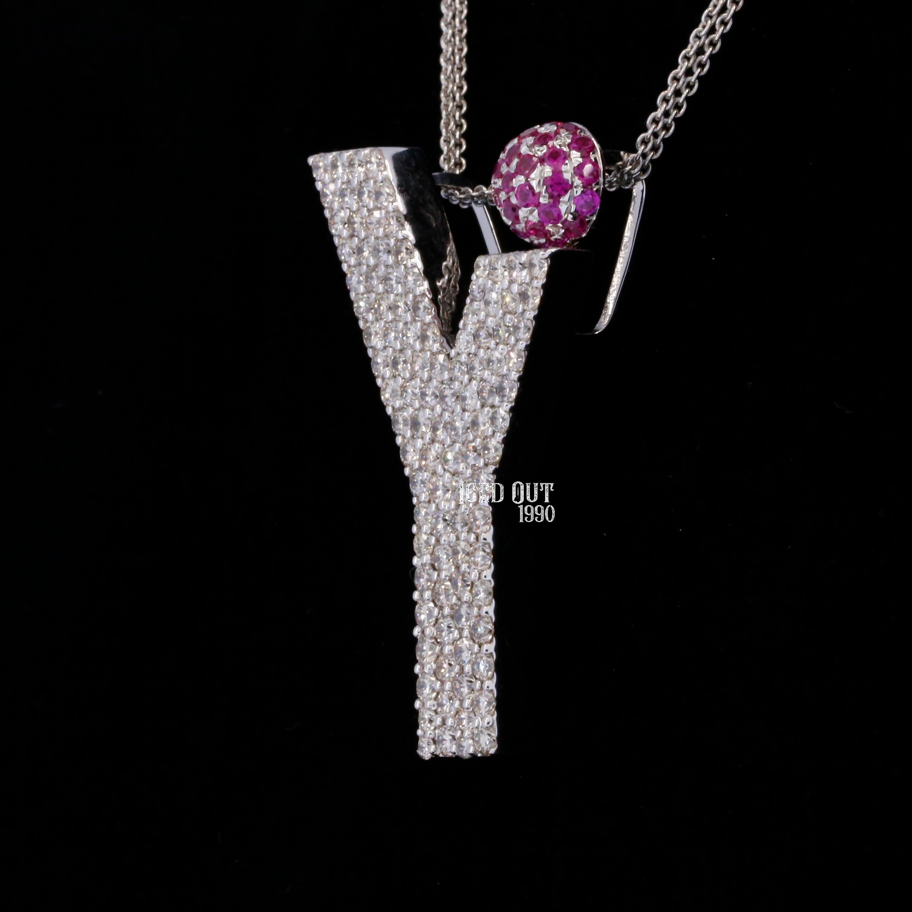 Y Initial Moissanite Diamond Totally Iced Out in White And Purple Stone Hip Hop Style Pendant