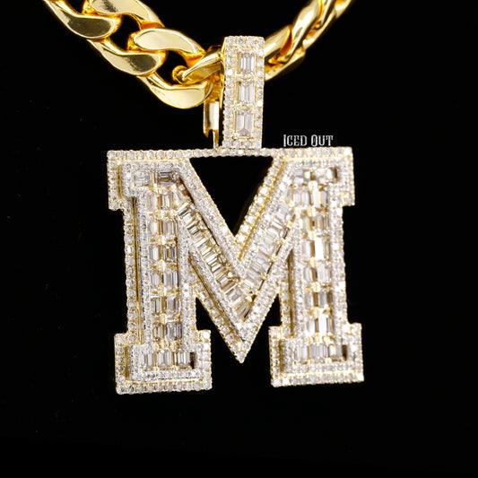 7.81 Carat M Initial Moissanite Diamond Round And Emerald Shape Totally Iced Out Stylish Hip Hop Pendant