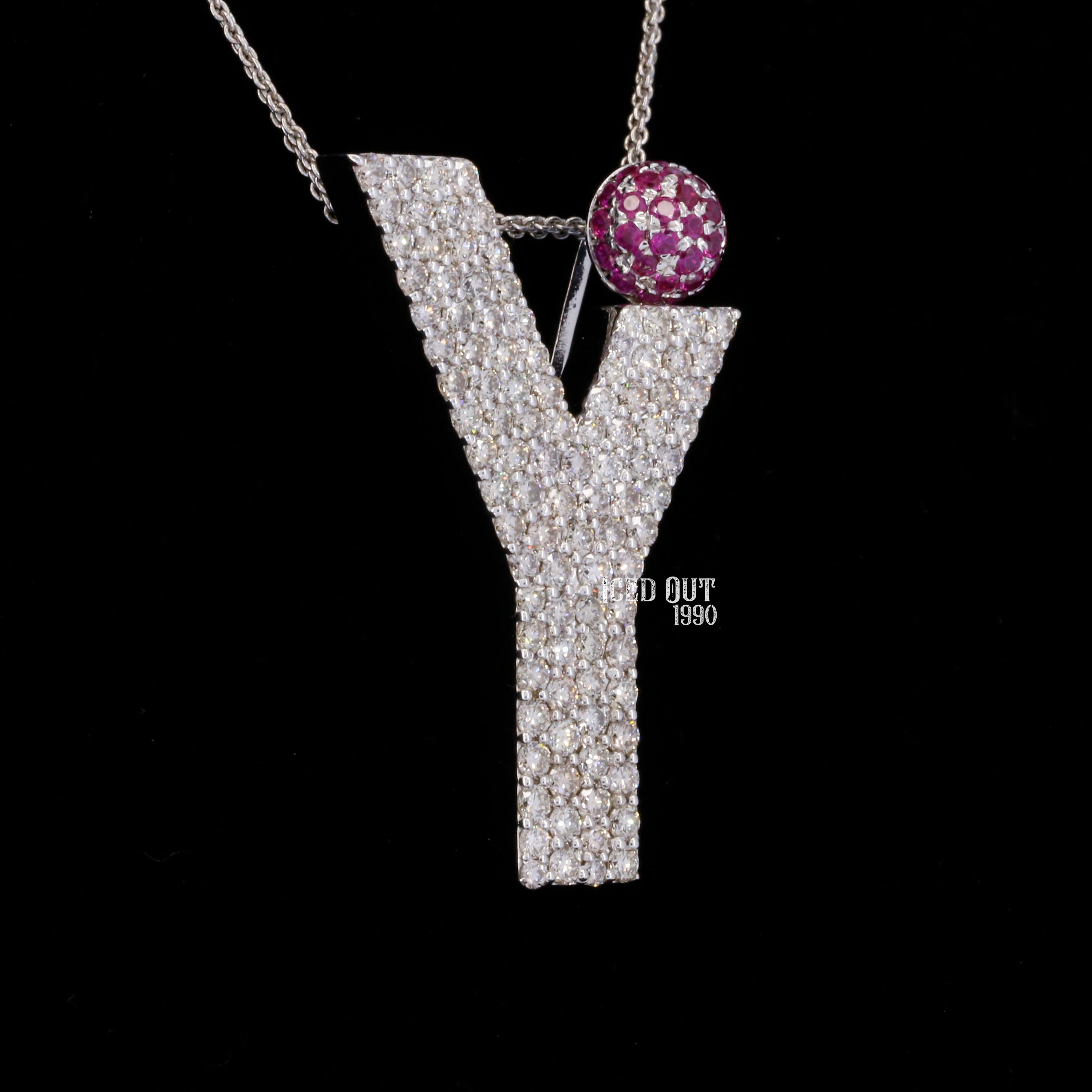 Y Initial Moissanite Diamond Totally Iced Out in White And Purple Stone Hip Hop Style Pendant