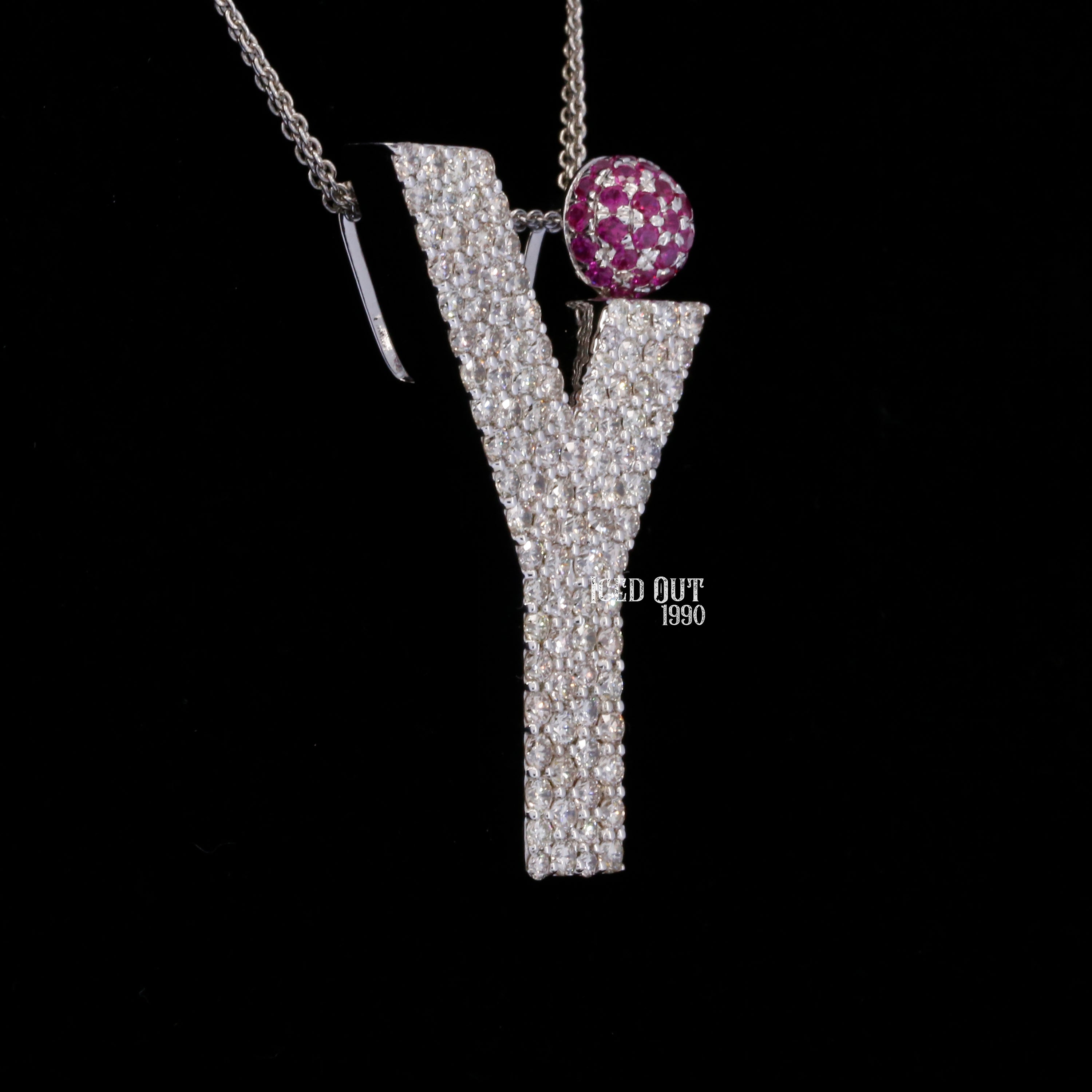 Y Initial Moissanite Diamond Totally Iced Out in White And Purple Stone Hip Hop Style Pendant