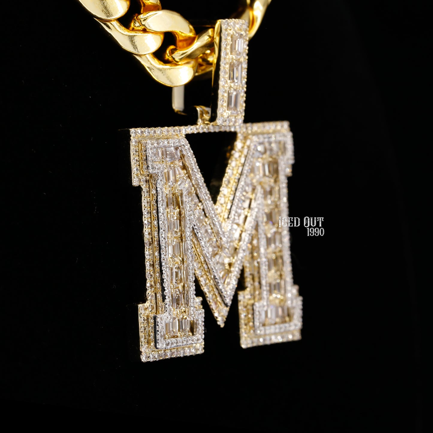 7.81 Carat M Initial Moissanite Diamond Round And Emerald Shape Totally Iced Out Stylish Hip Hop Pendant