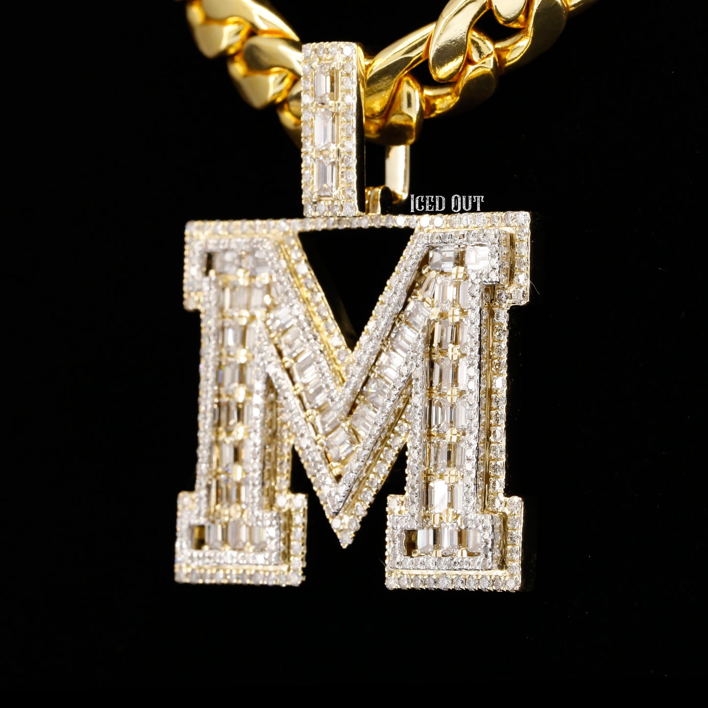 7.81 Carat M Initial Moissanite Diamond Round And Emerald Shape Totally Iced Out Stylish Hip Hop Pendant