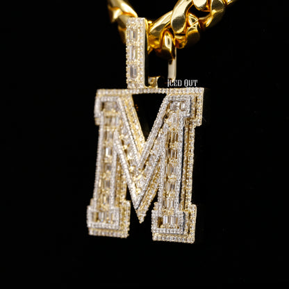 7.81 Carat M Initial Moissanite Diamond Round And Emerald Shape Totally Iced Out Stylish Hip Hop Pendant