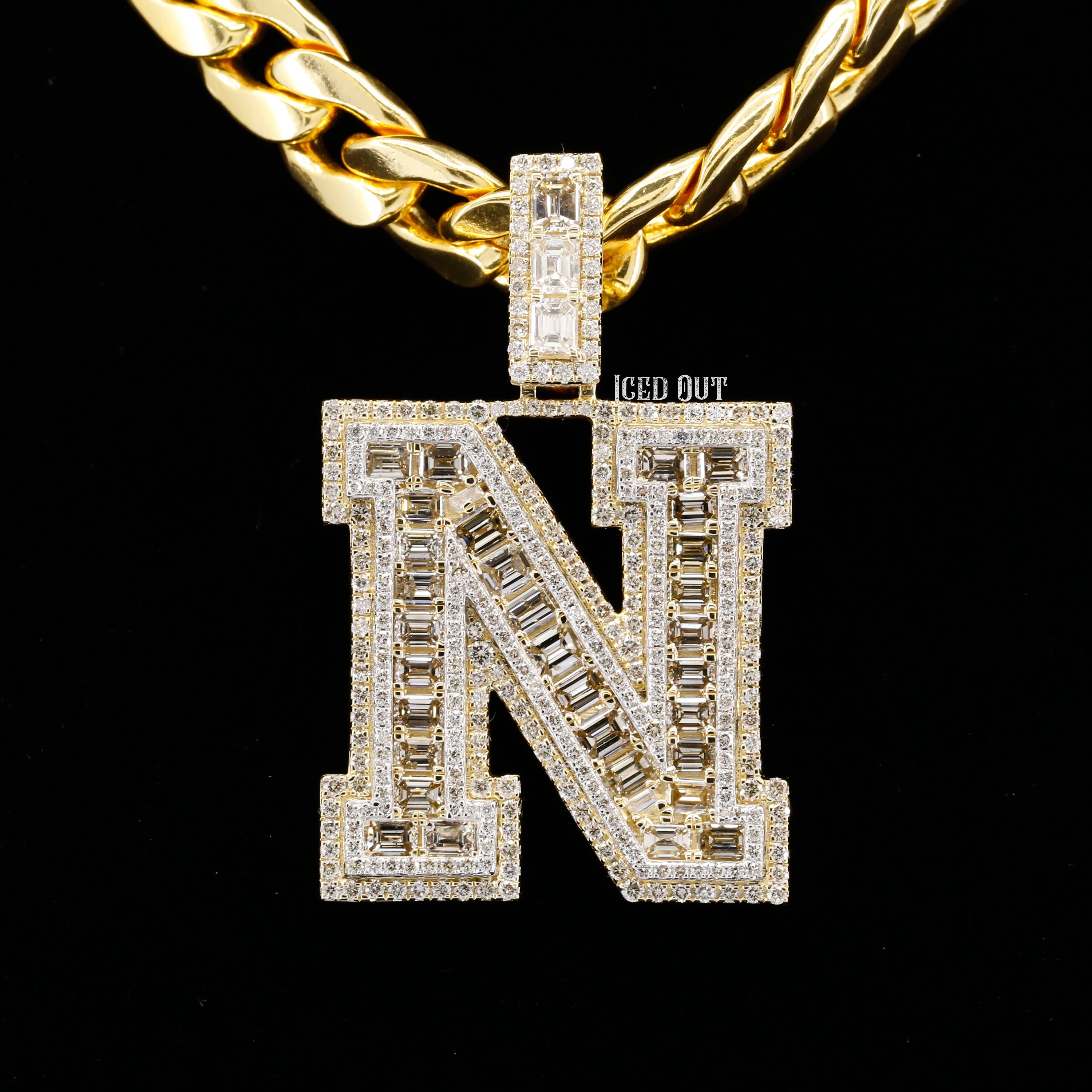 6.50 Carat N Initial Moissanite Diamond Round And Emerald Shape Totally Iced Out Stylish Hip Hop Pendant