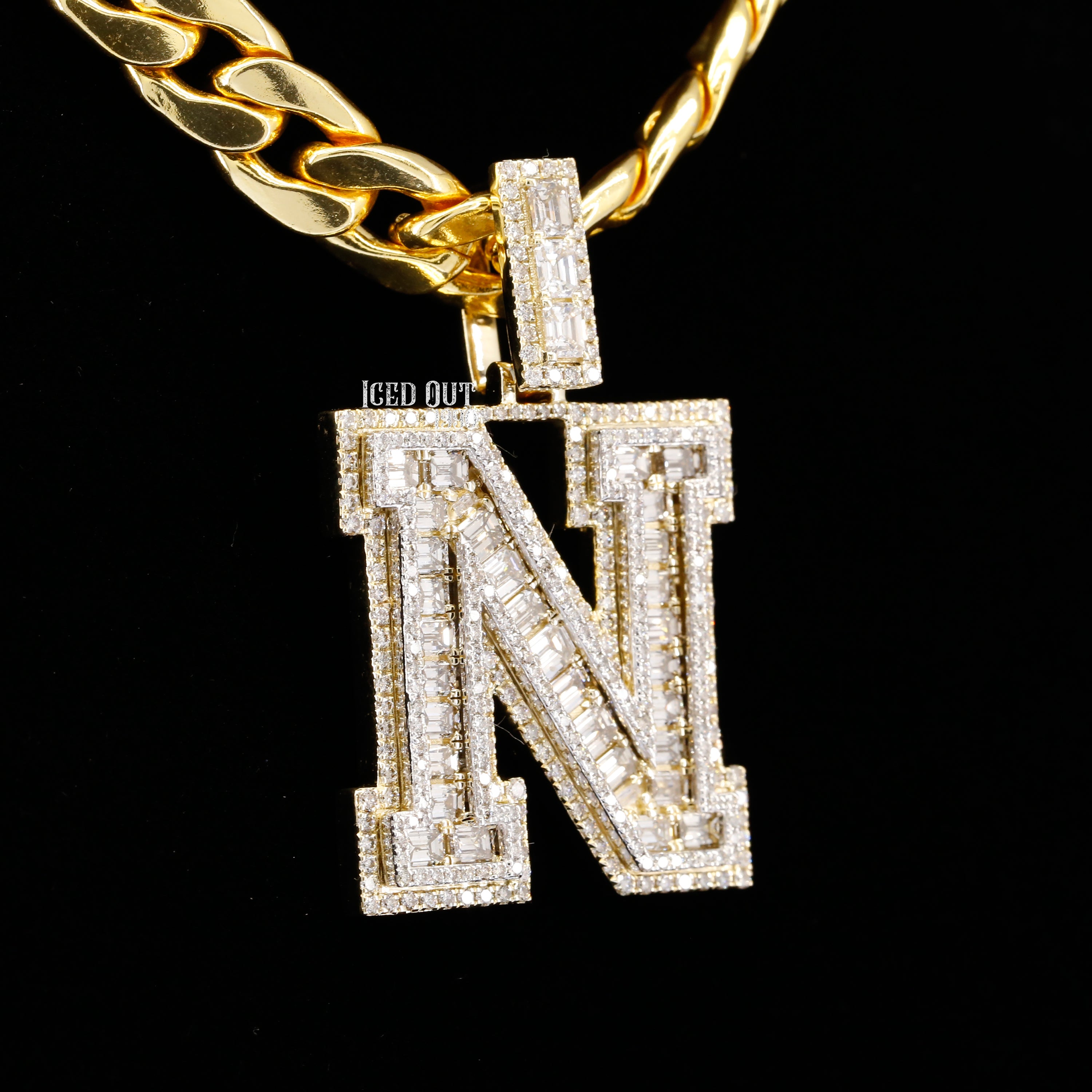 6.50 Carat N Initial Moissanite Diamond Round And Emerald Shape Totally Iced Out Stylish Hip Hop Pendant