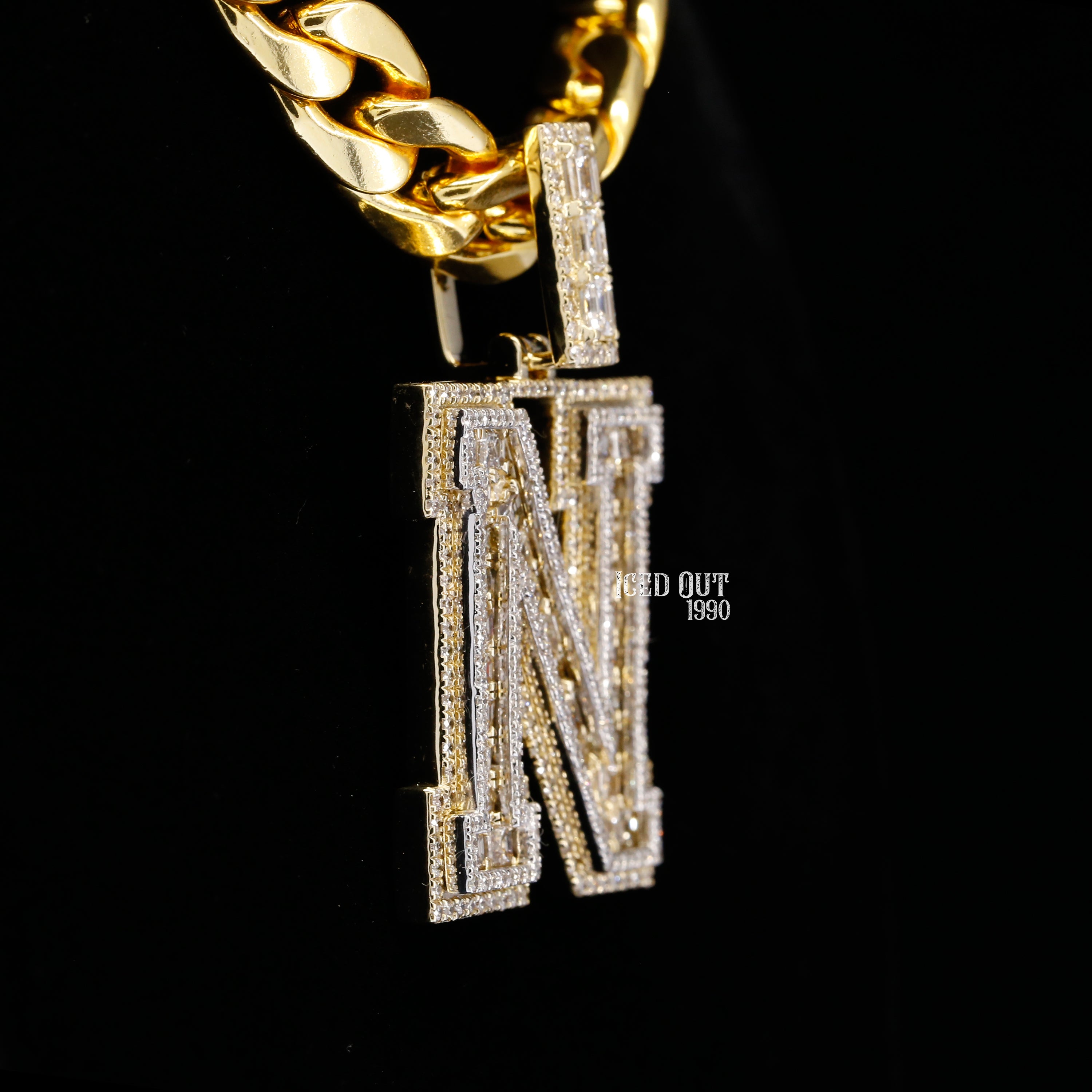 6.50 Carat N Initial Moissanite Diamond Round And Emerald Shape Totally Iced Out Stylish Hip Hop Pendant