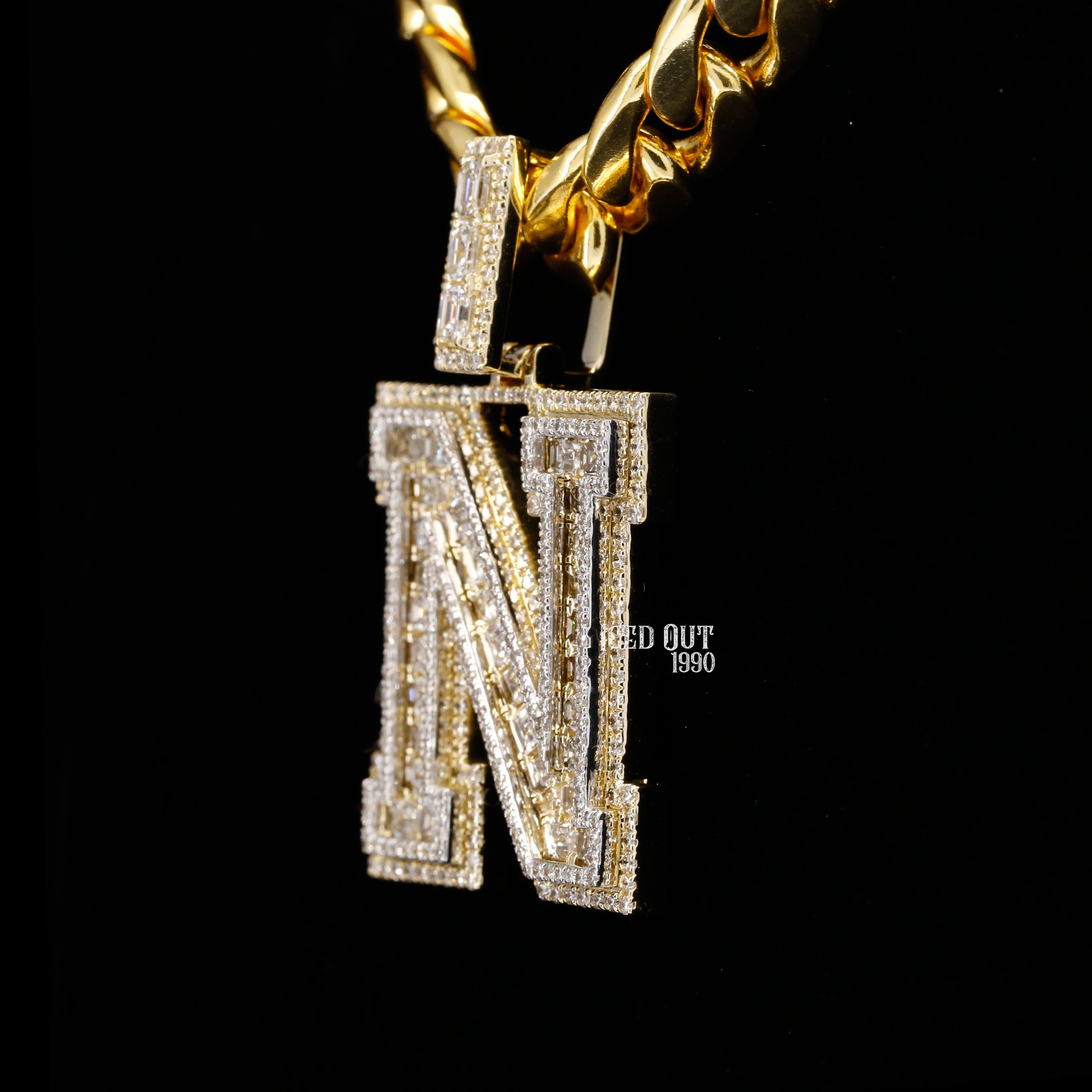 6.50 Carat N Initial Moissanite Diamond Round And Emerald Shape Totally Iced Out Stylish Hip Hop Pendant