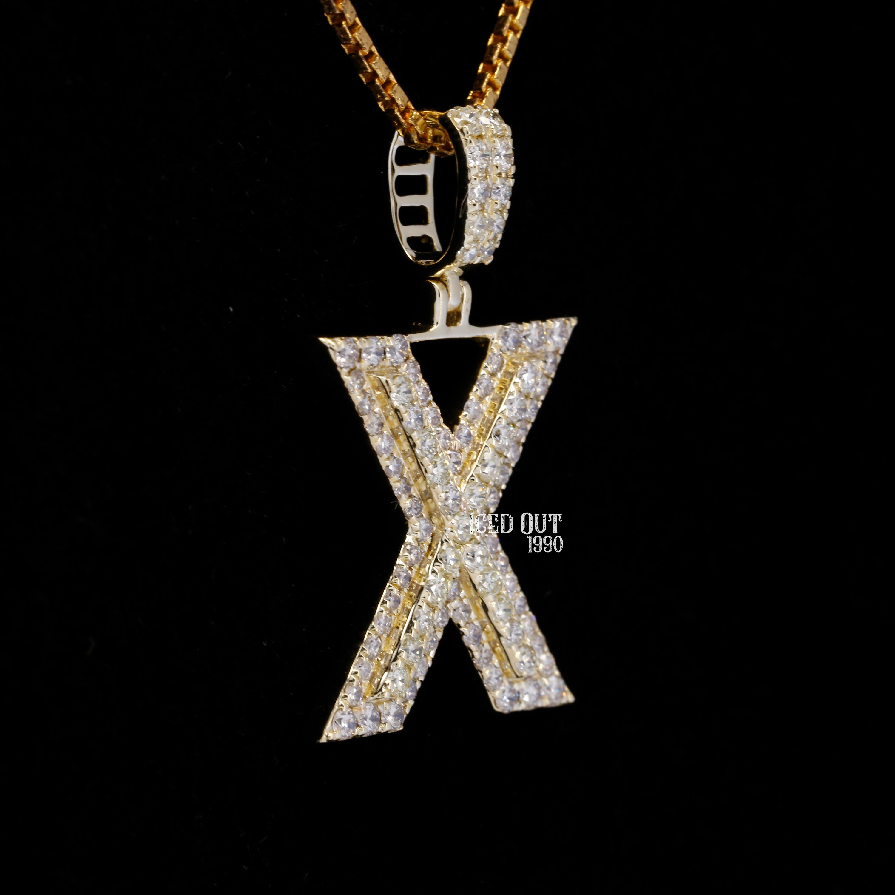 X Initial Moissanite Diamond Totally Iced Out Two Tone Hip Hop Style Pendant