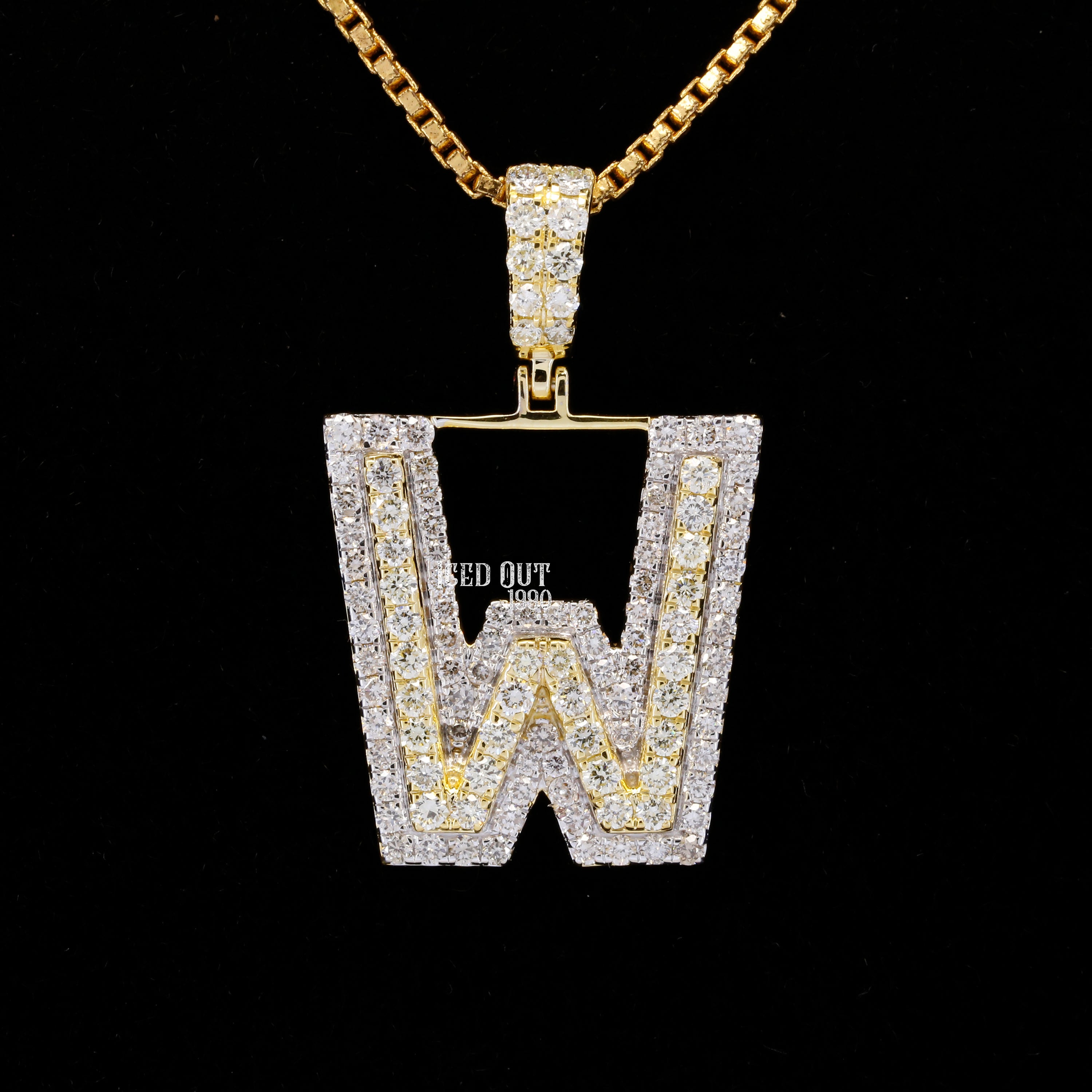 W Initial Moissanite Diamond Totally Iced Out Two Tone Hip Hop Style Pendant