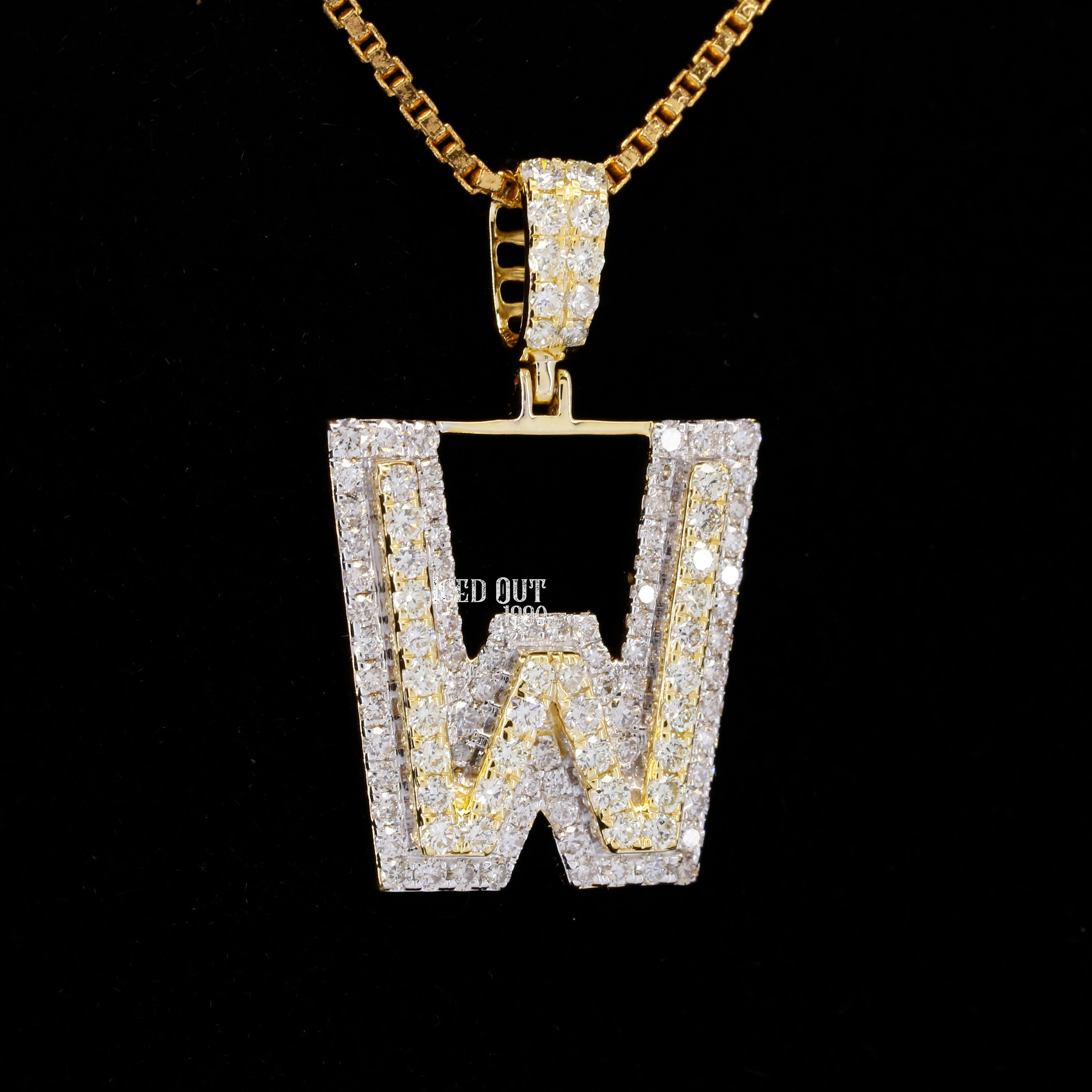 W Initial Moissanite Diamond Totally Iced Out Two Tone Hip Hop Style Pendant