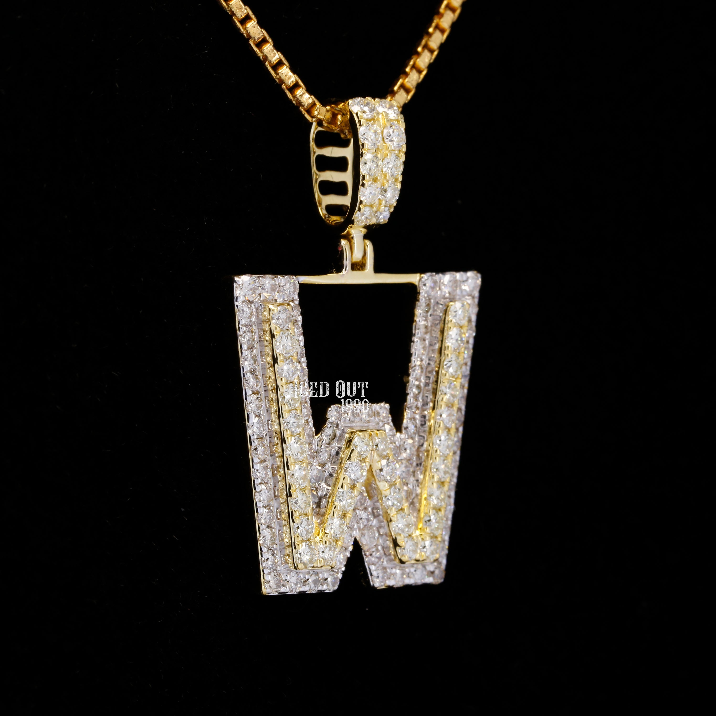 W Initial Moissanite Diamond Totally Iced Out Two Tone Hip Hop Style Pendant