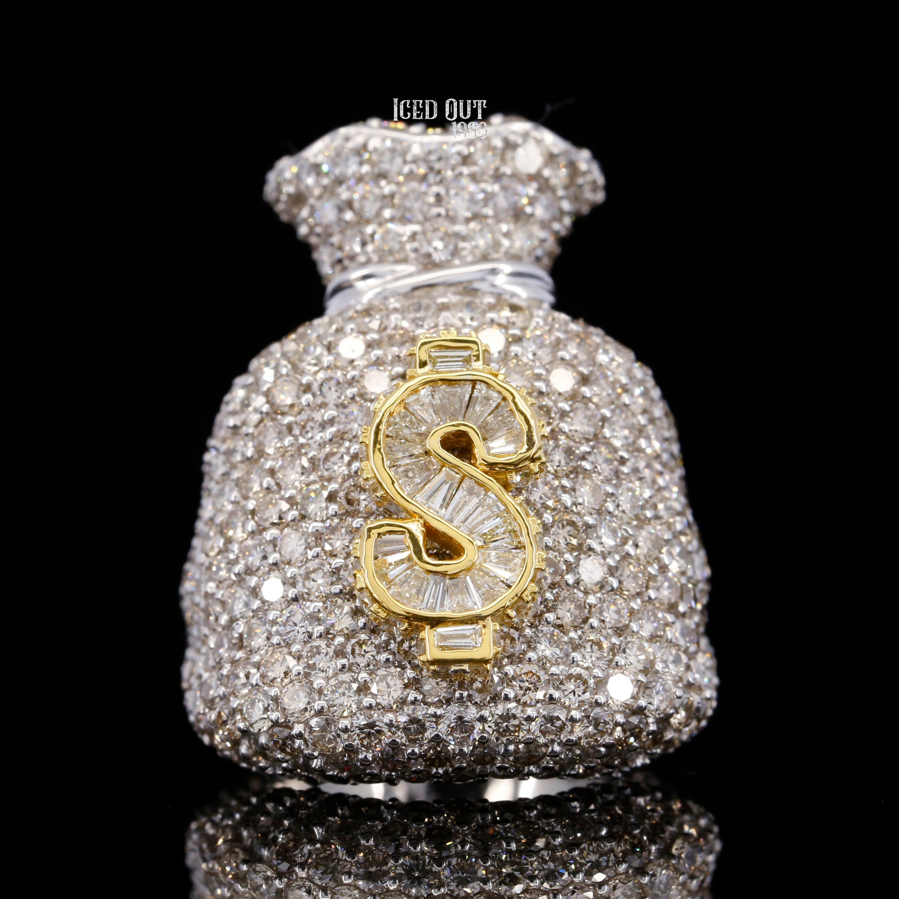 Luxury 7 Carat Moissanite Diamond Iced Out Dollar Bag Hip Hop Ring