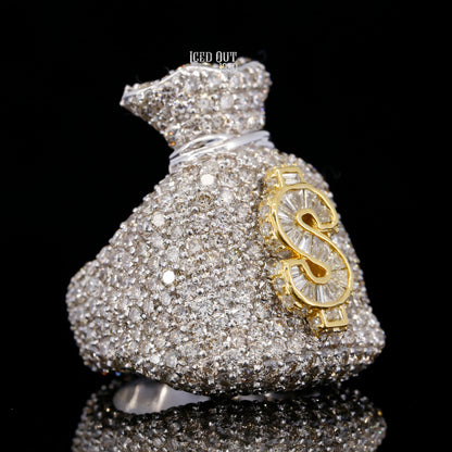 Luxury 7 Carat Moissanite Diamond Iced Out Dollar Bag Hip Hop Ring