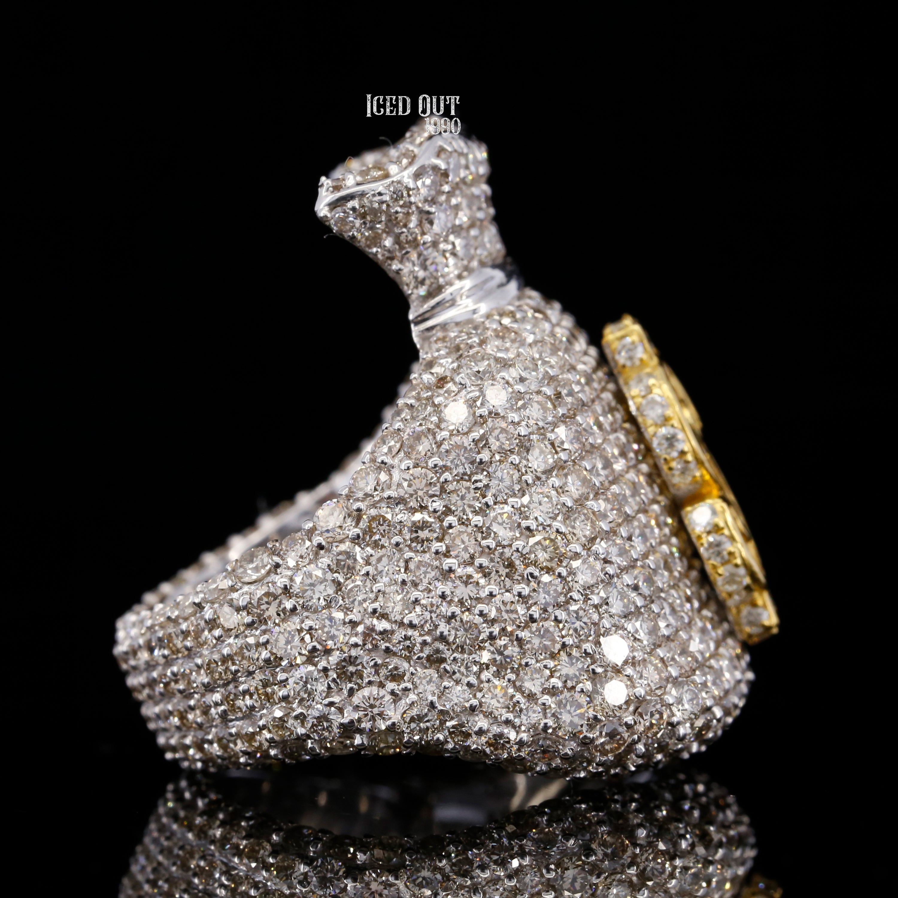 Luxury 7 Carat Moissanite Diamond Iced Out Dollar Bag Hip Hop Ring