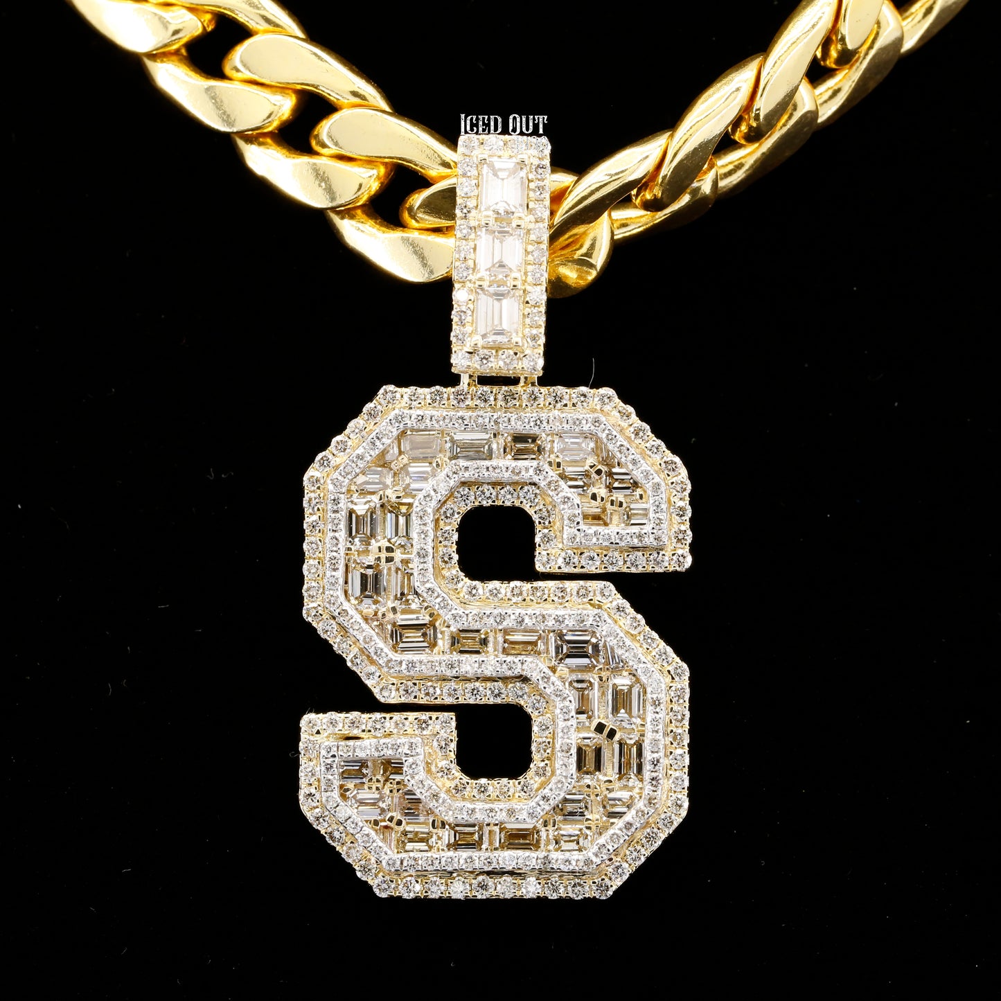 4.80 Carat S Initial Moissanite Diamond Round And Emerald Shape Totally Iced Out Stylish Hip Hop Pendant