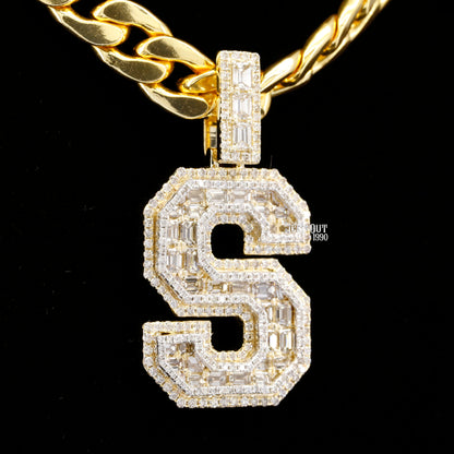 4.80 Carat S Initial Moissanite Diamond Round And Emerald Shape Totally Iced Out Stylish Hip Hop Pendant