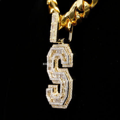 4.80 Carat S Initial Moissanite Diamond Round And Emerald Shape Totally Iced Out Stylish Hip Hop Pendant