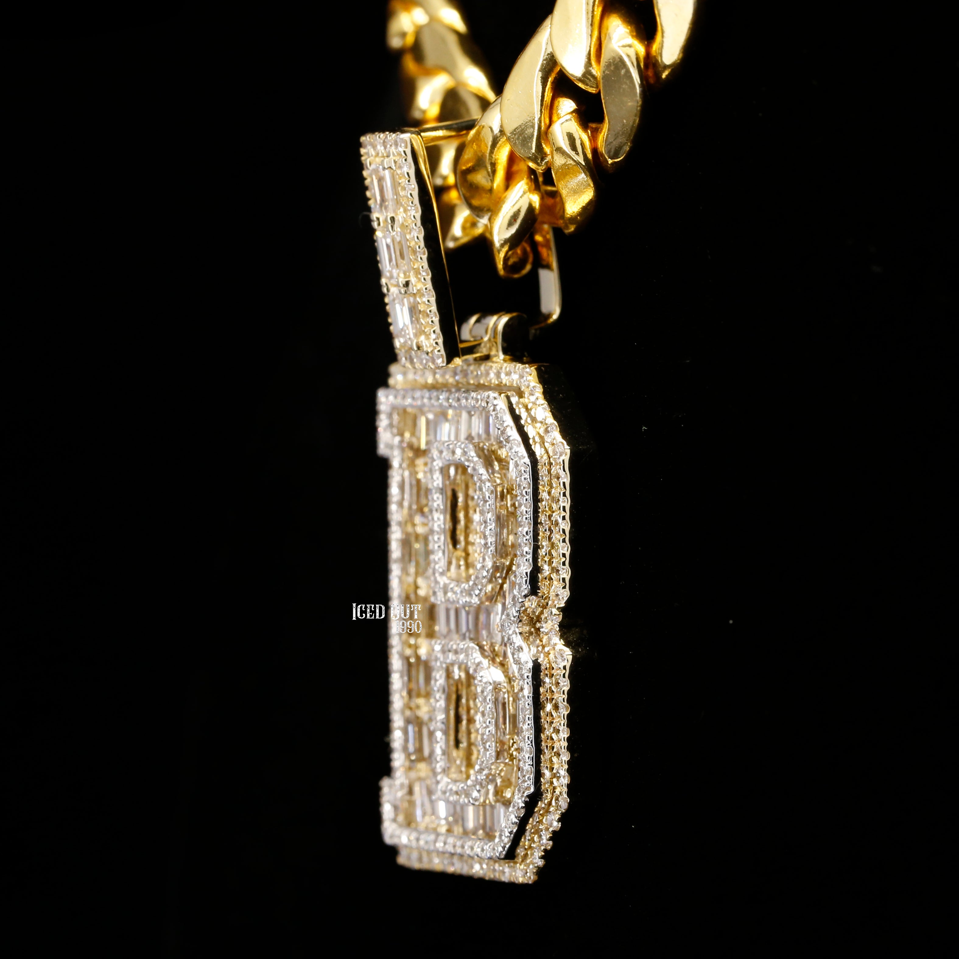 B Initial Moissanite Round & Baguette Diamond Totally Bust Down Hip Hop Style Fancy Pendant