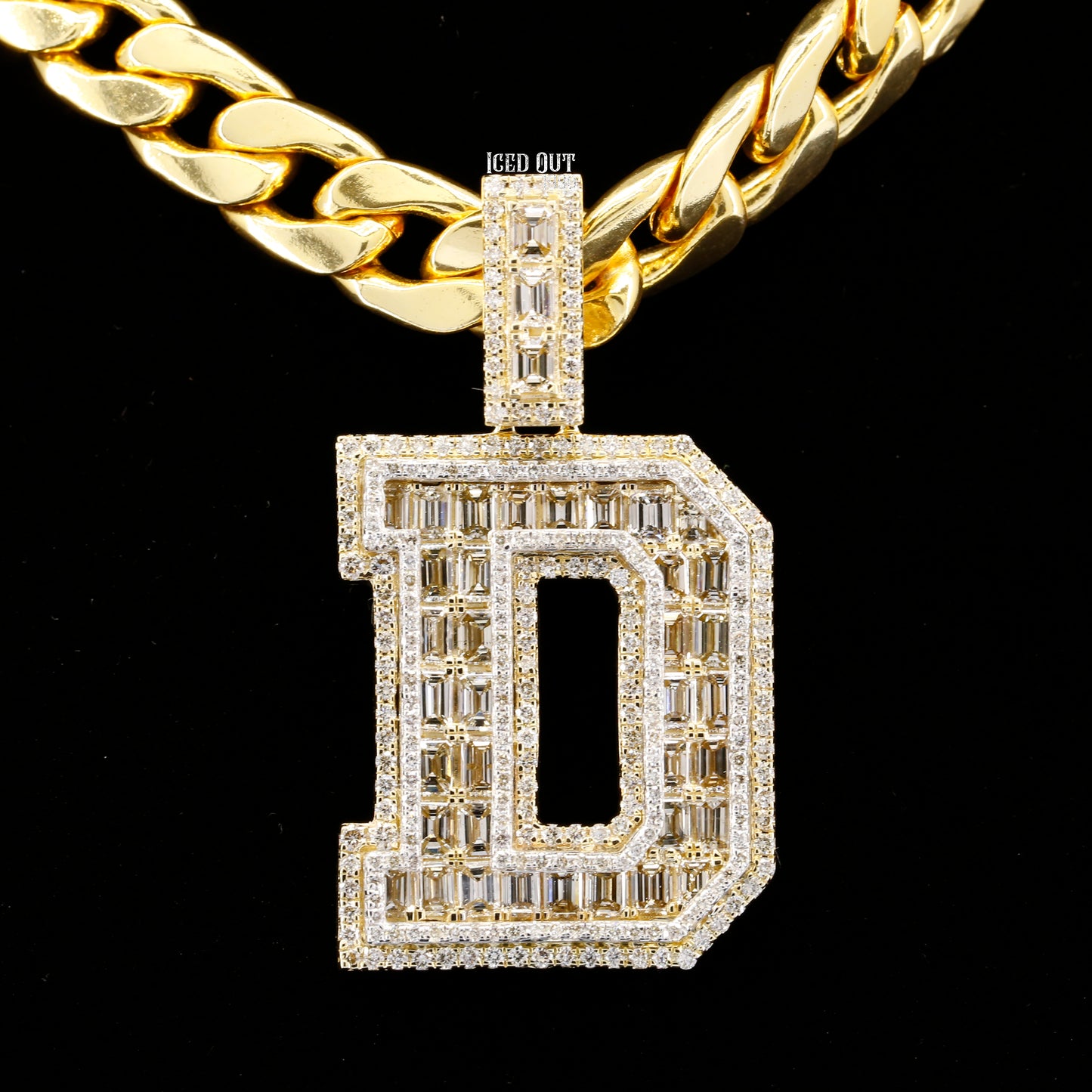 D Initial Moissanite Round & Emerald Cut Diamond Totally Iced Out Stylish Hip Hop Pendant