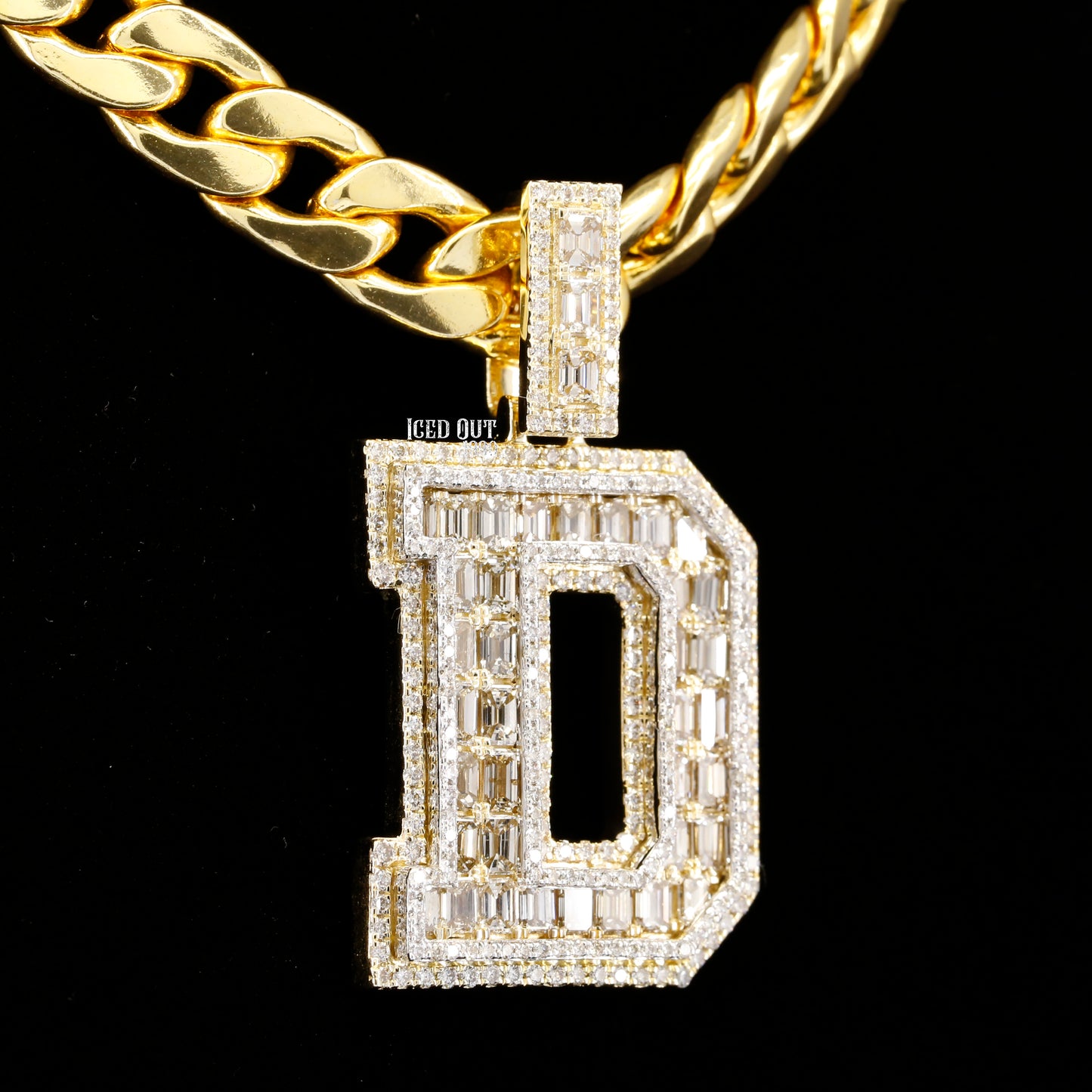 D Initial Moissanite Round & Emerald Cut Diamond Totally Iced Out Stylish Hip Hop Pendant