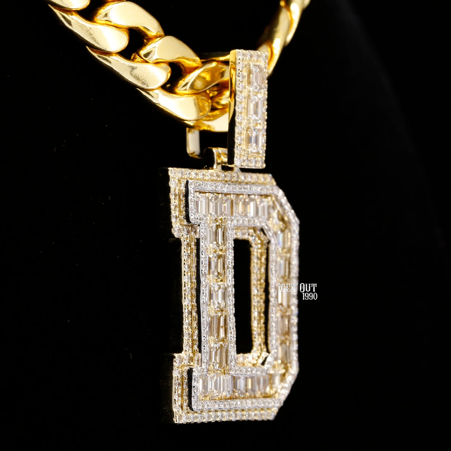 D Initial Moissanite Round & Emerald Cut Diamond Totally Iced Out Stylish Hip Hop Pendant