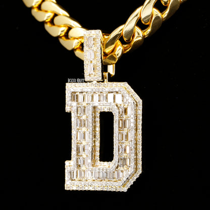 D Initial Moissanite Round & Emerald Cut Diamond Totally Iced Out Stylish Hip Hop Pendant