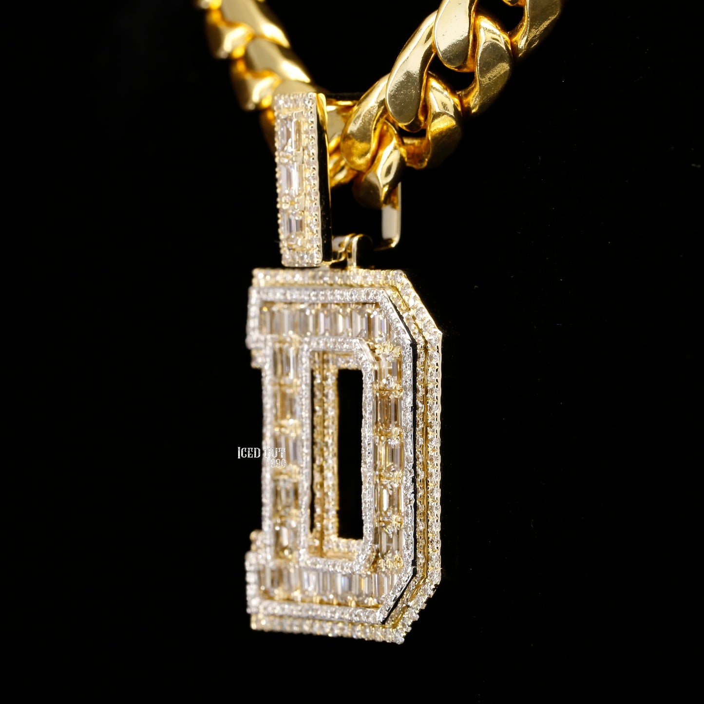 D Initial Moissanite Round & Emerald Cut Diamond Totally Iced Out Stylish Hip Hop Pendant