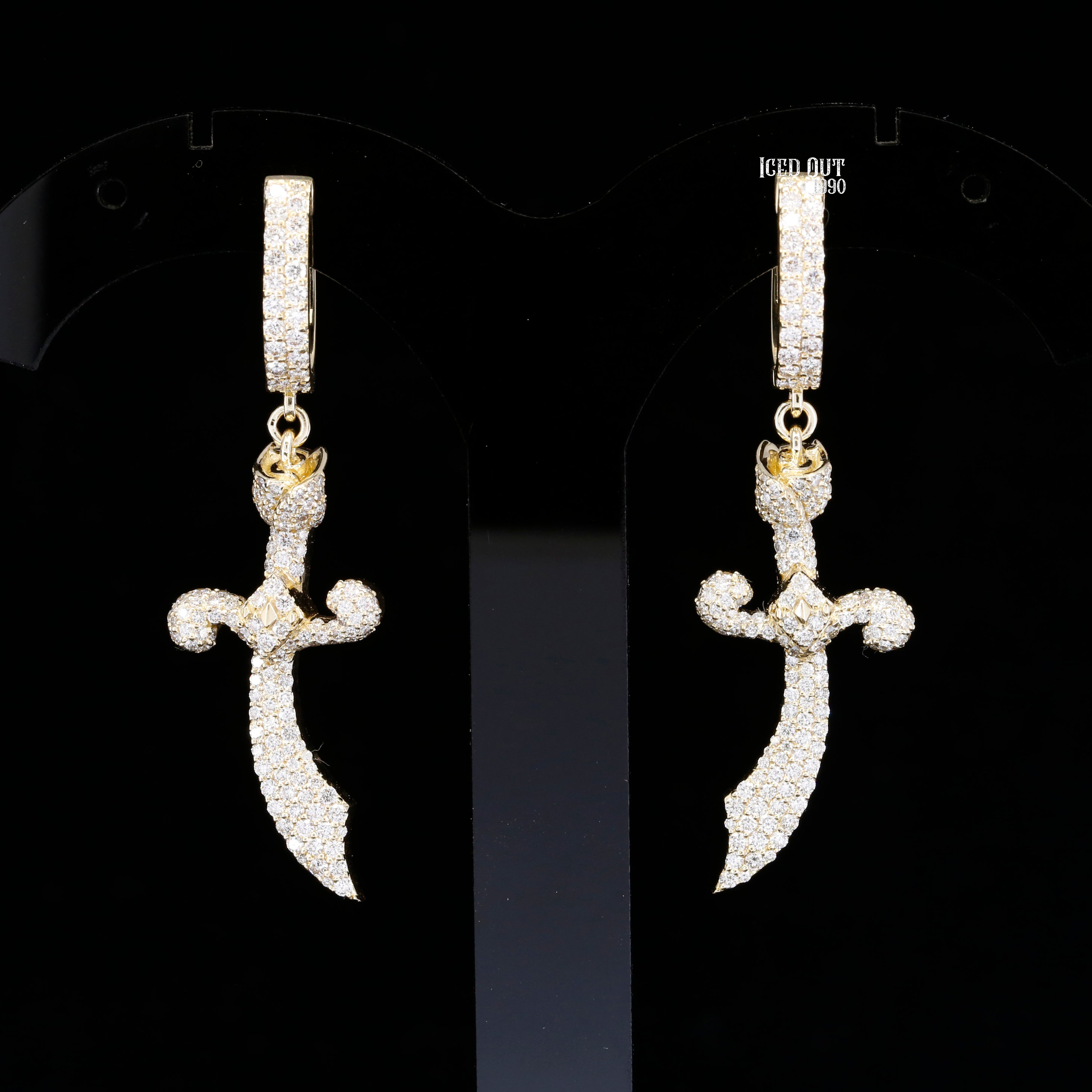 4.2 Carat Round Shape Moissanite Hip Hop Style Knife Shape Drop Dangle Earring