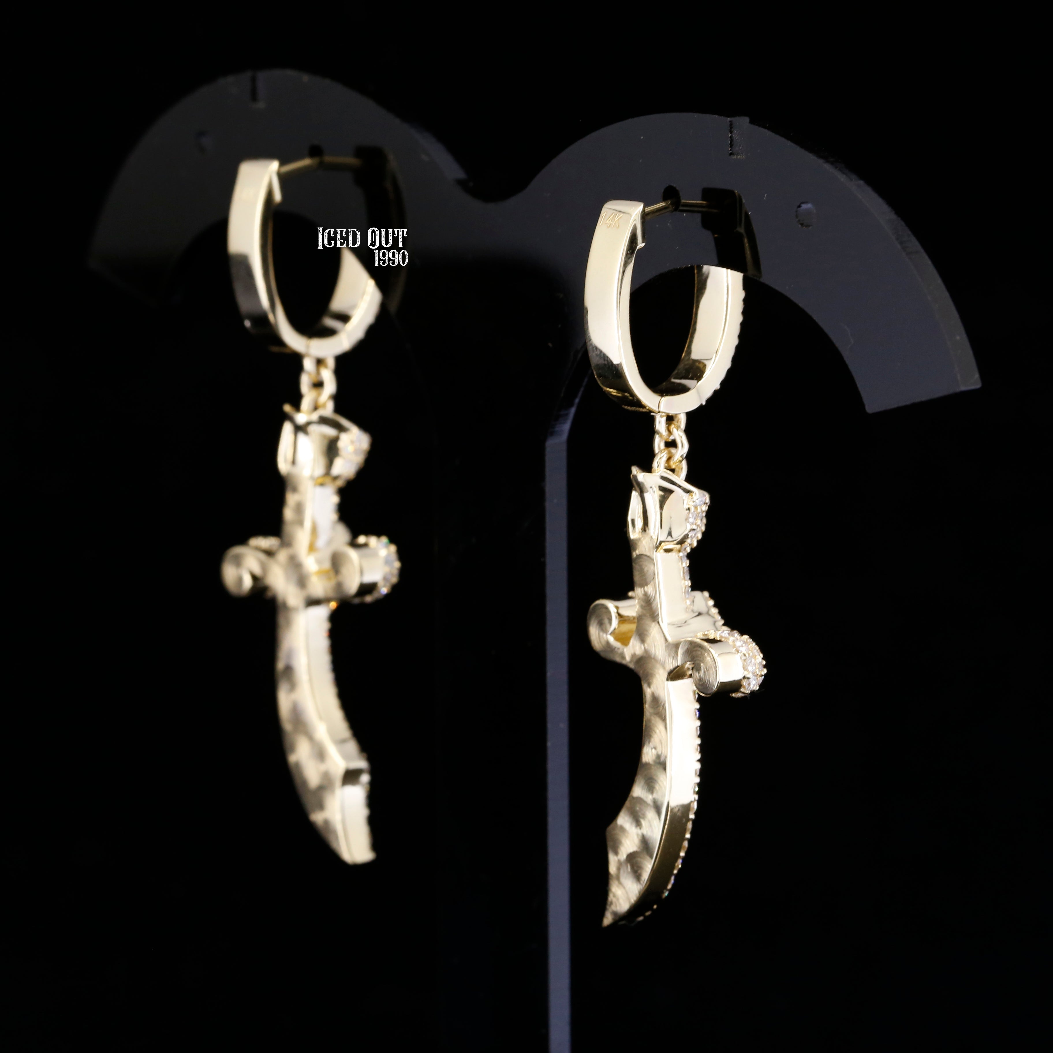 4.2 Carat Round Shape Moissanite Hip Hop Style Knife Shape Drop Dangle Earring